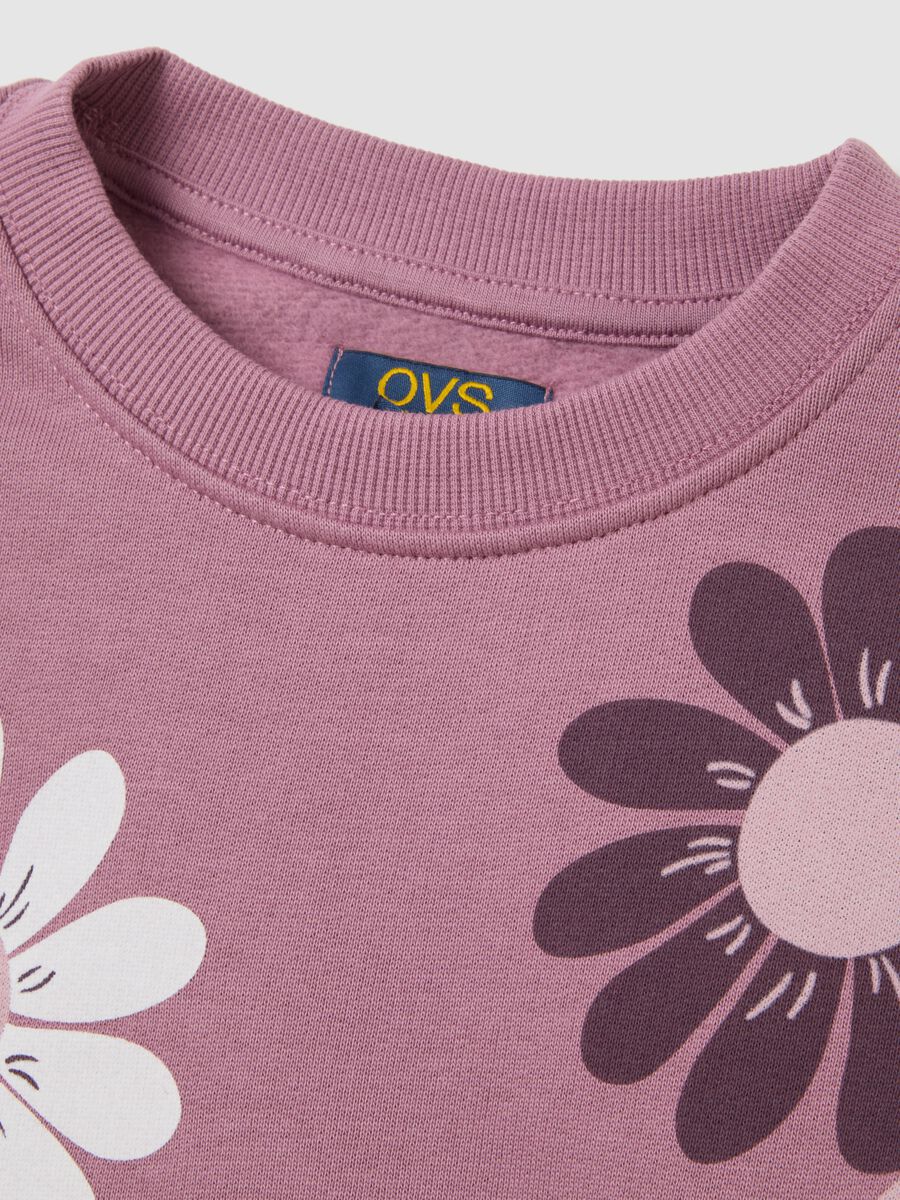 Girls' pink pure cotton sweatshirt regular fit with floral print_2