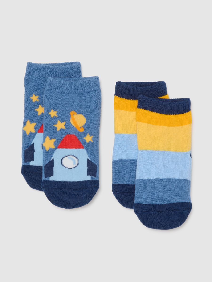 Multi-coloured infant non-slip socks twin-pack in cotton_0