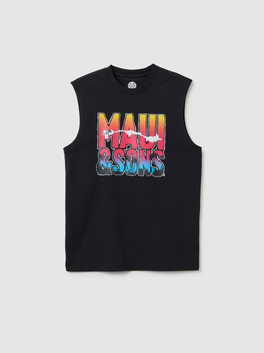 Black regular fit pure cotton boys' tank top_3