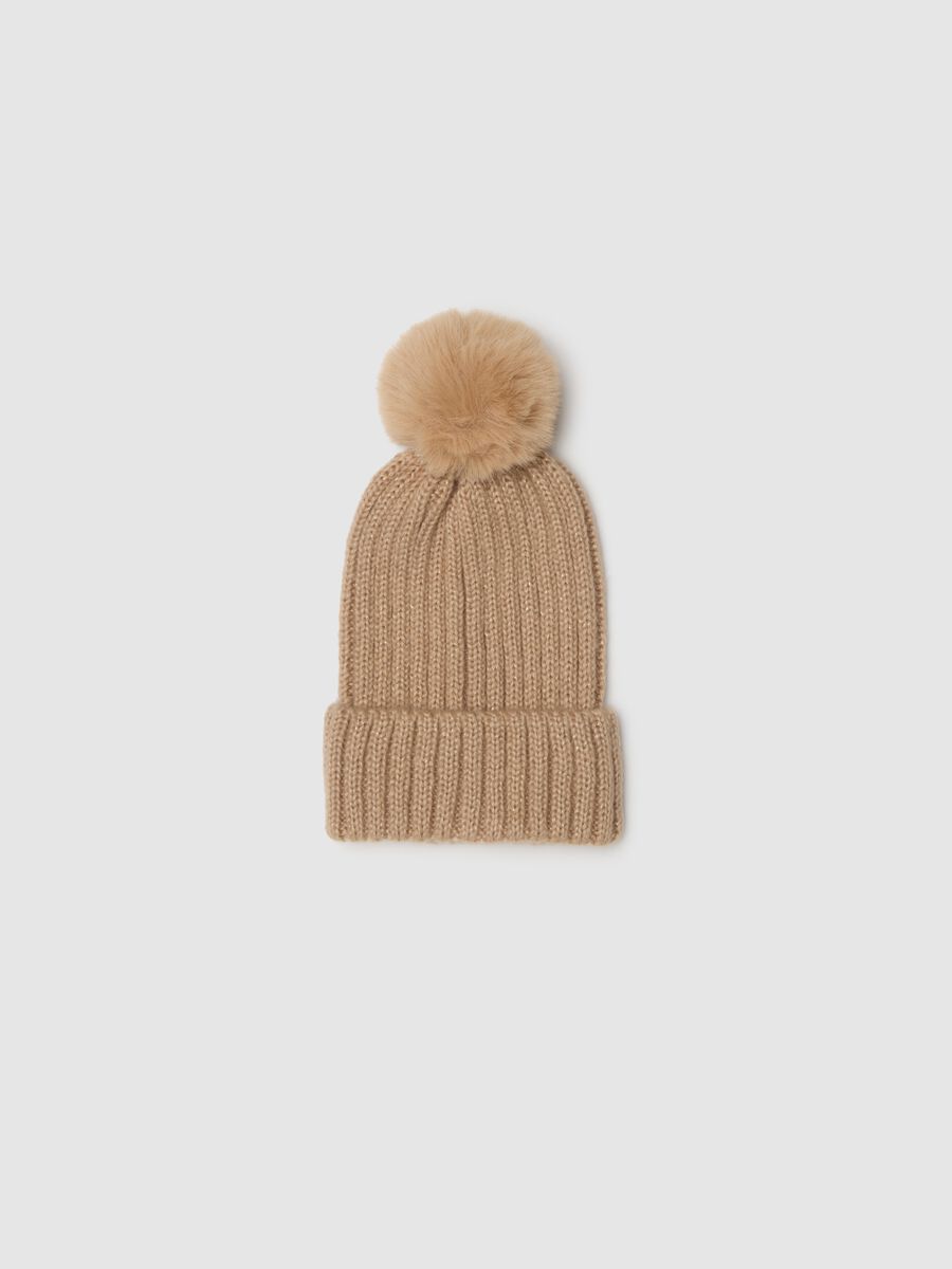Beige Hat with Pom-Pom_0