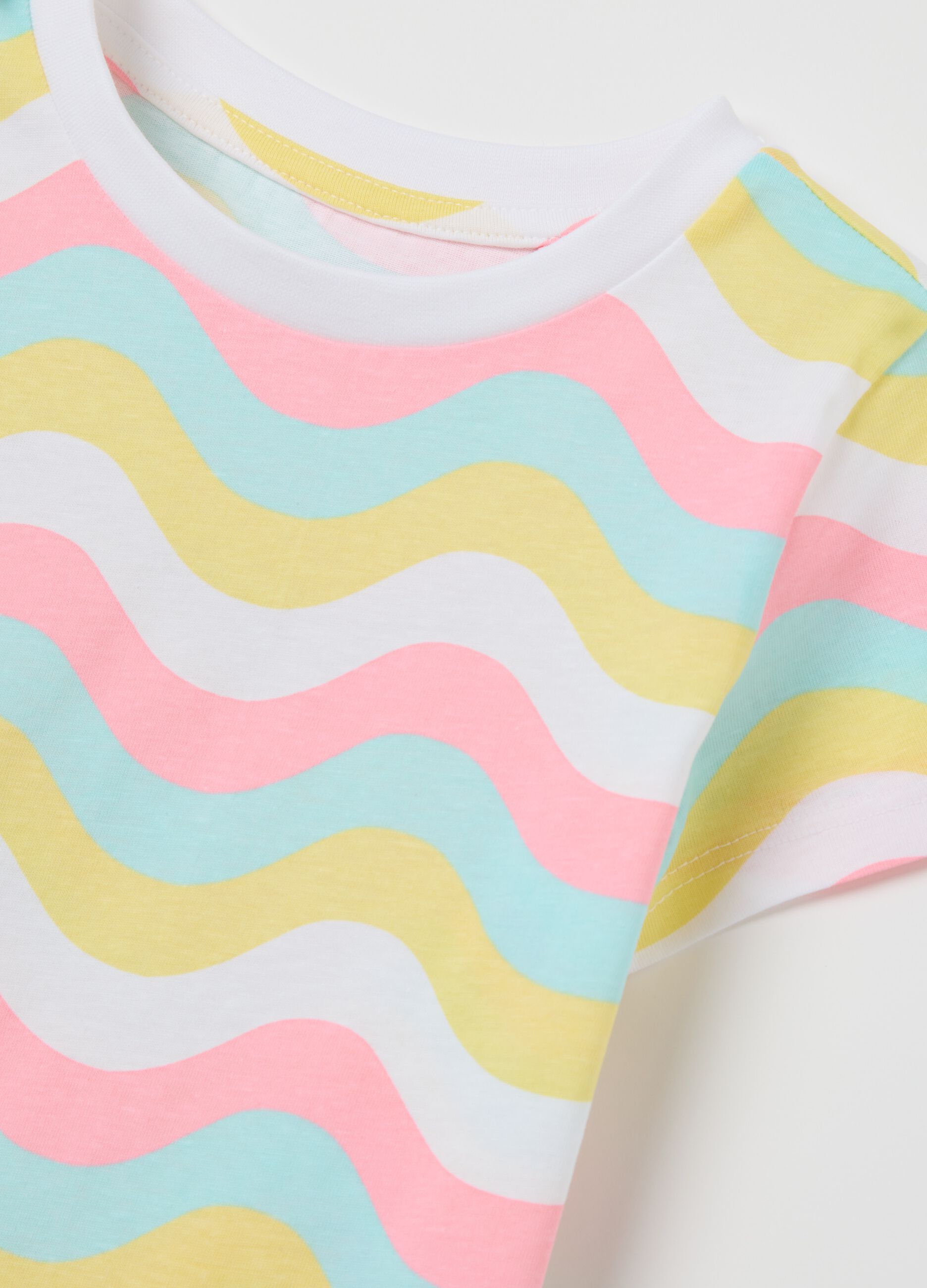 Yellow and white T-shirt in cotton with print
