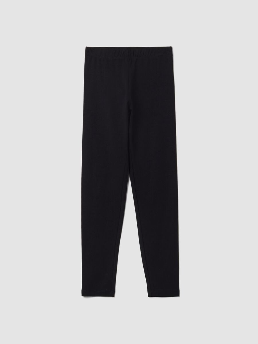 Leggings skinny neri in misto cotone organico elasticizzato per ragazza_0