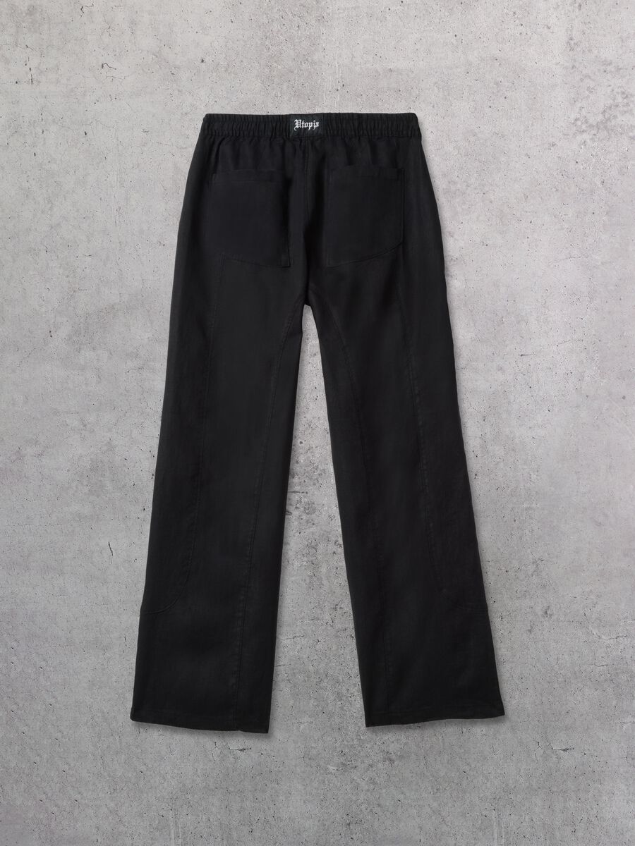 100% Linen Wide Leg Pants Black_6