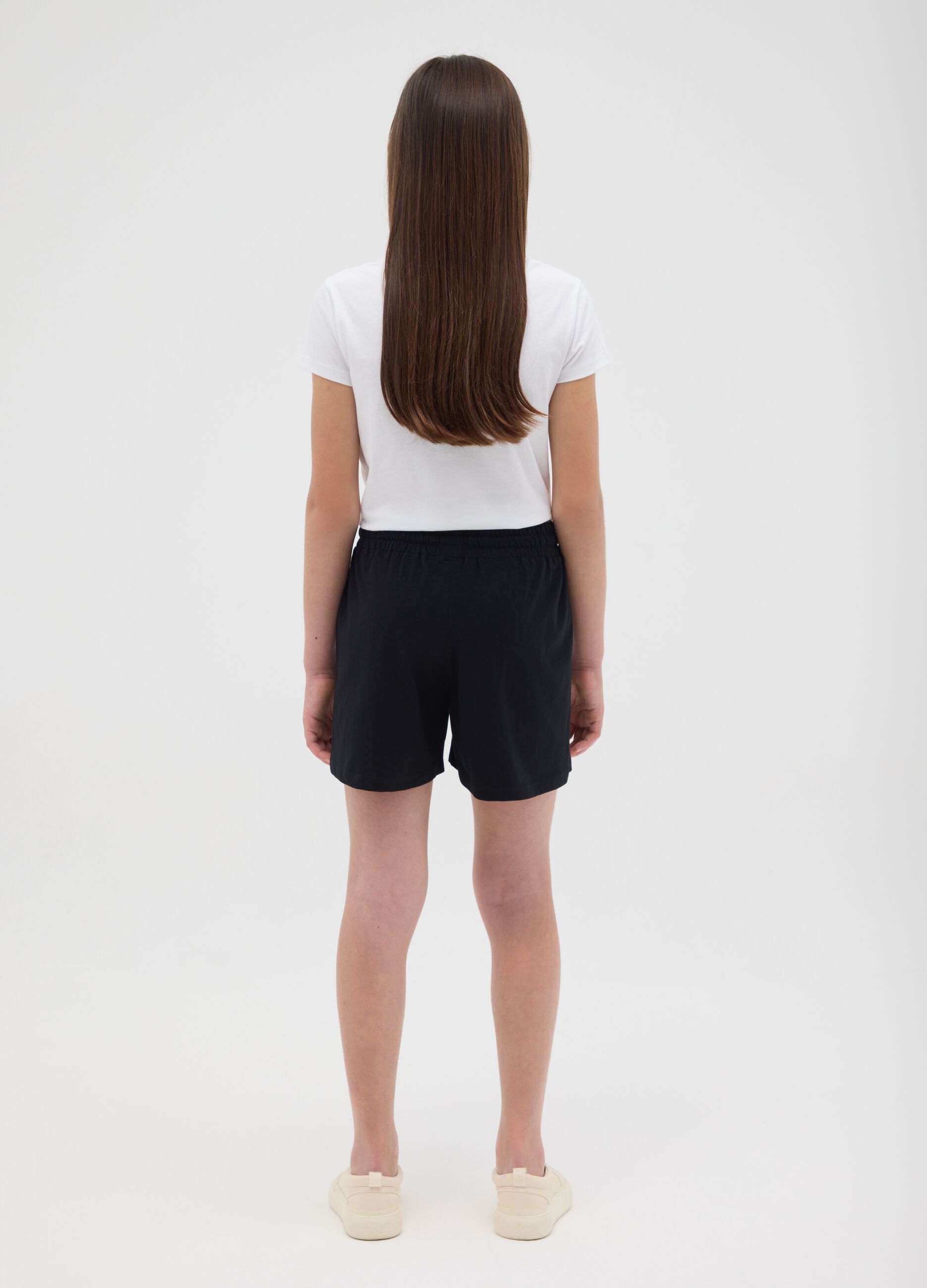 Girls' shorts in pure black cotton regular fit