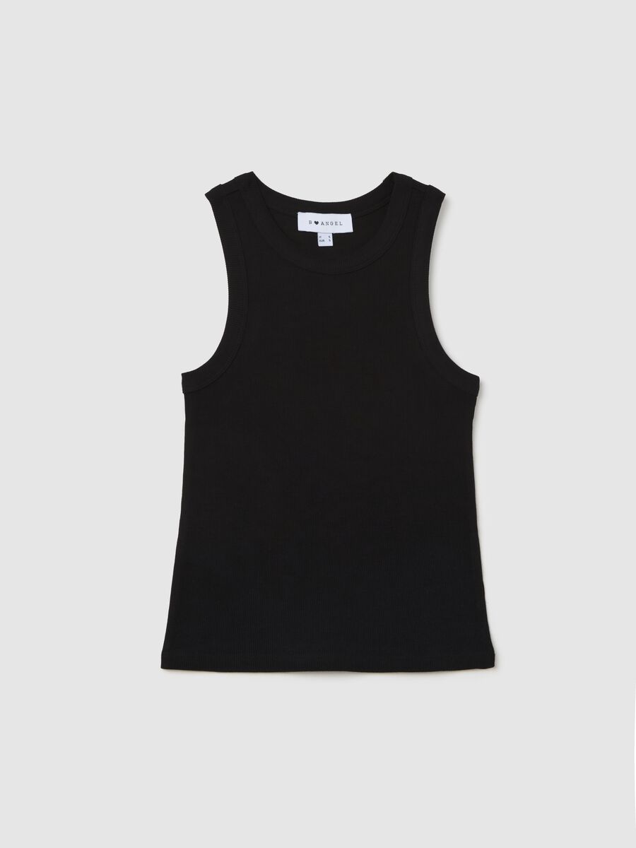 Women's black fitted top in stretch cotton_4