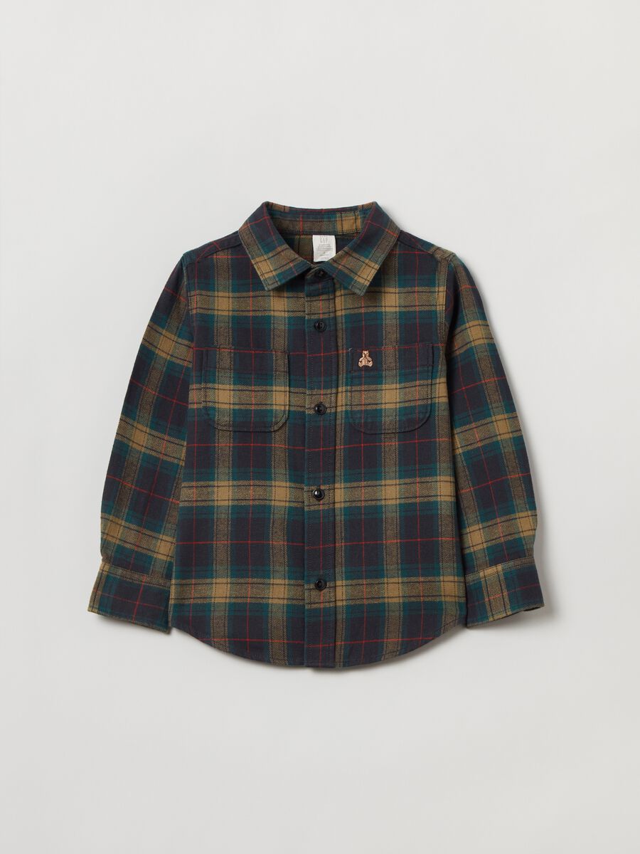 Camicia in flanella bio con ricamo orsetto_0