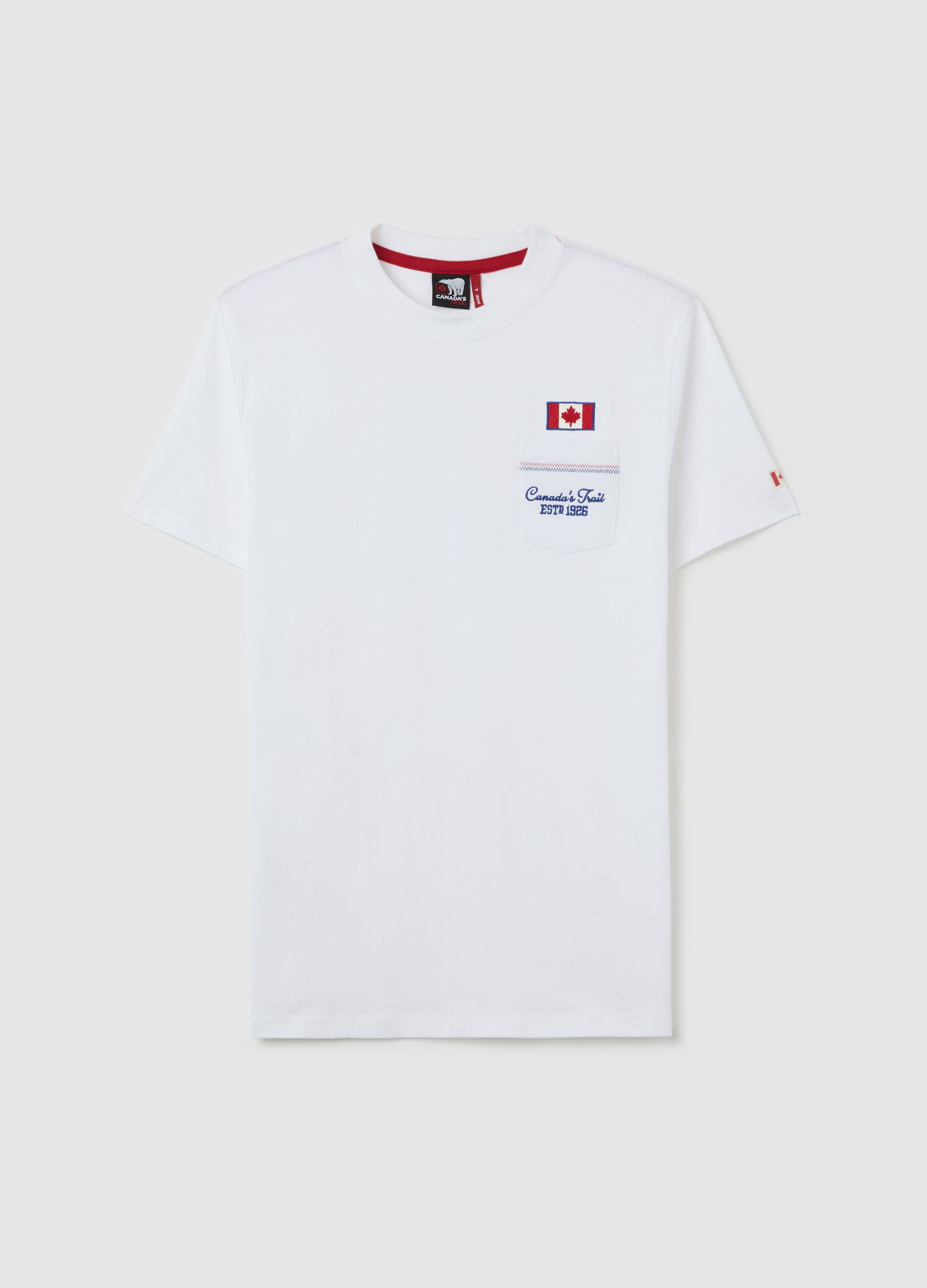 Canada's Trail white T-shirt with pocket and embroidery