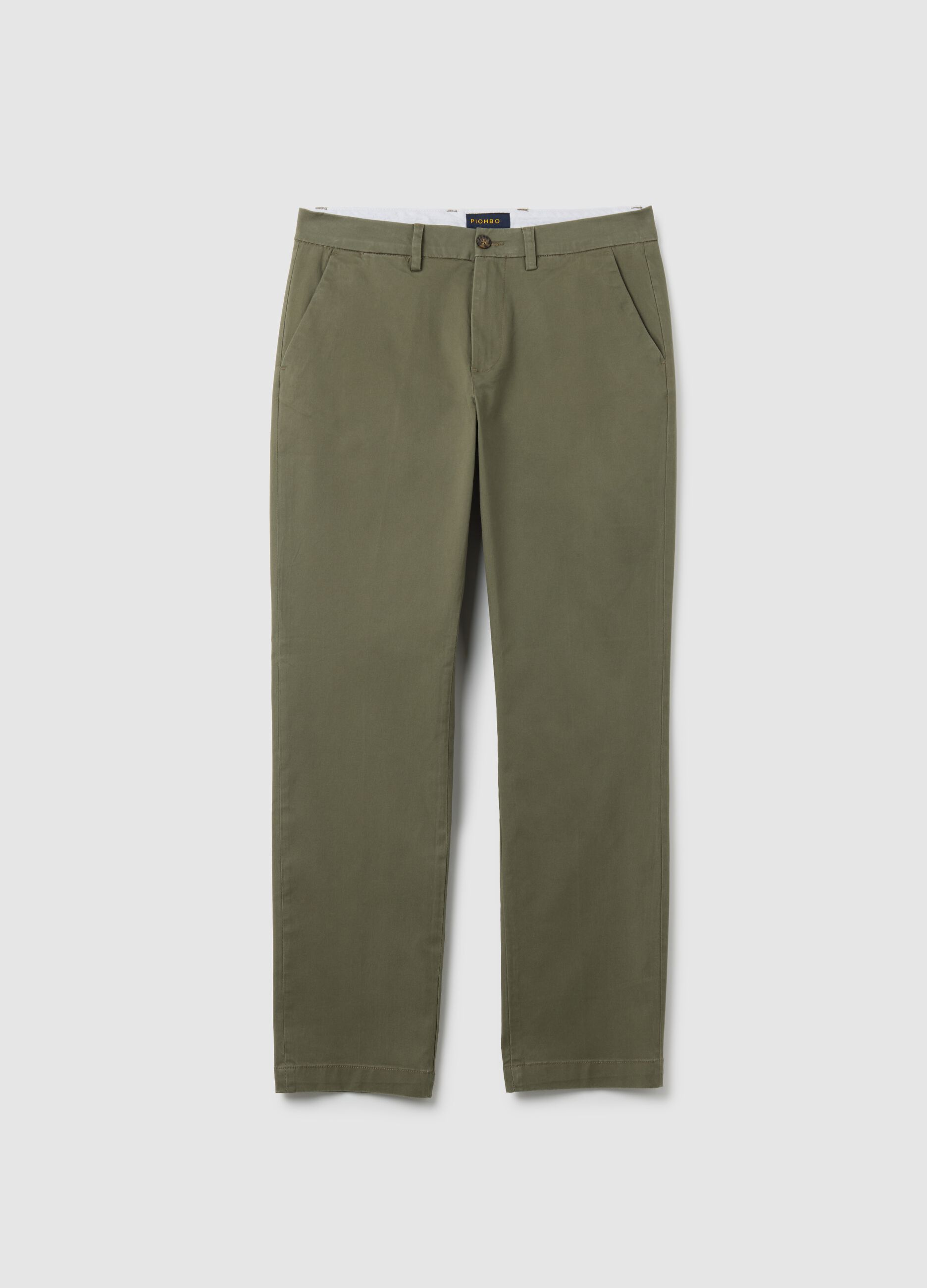 Green stretchy cotton trousers in regular fit