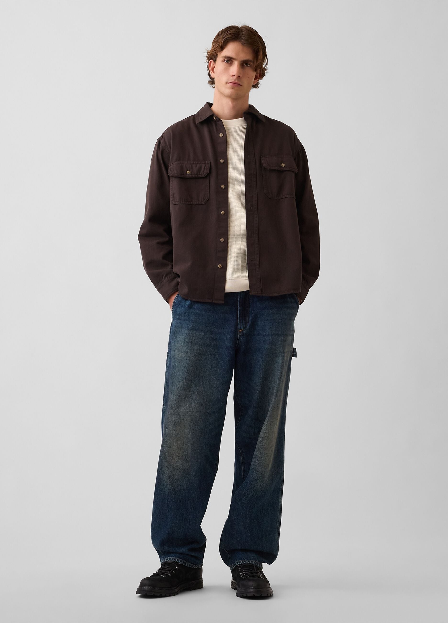 Dark brown cotton-lyocell blend shirt