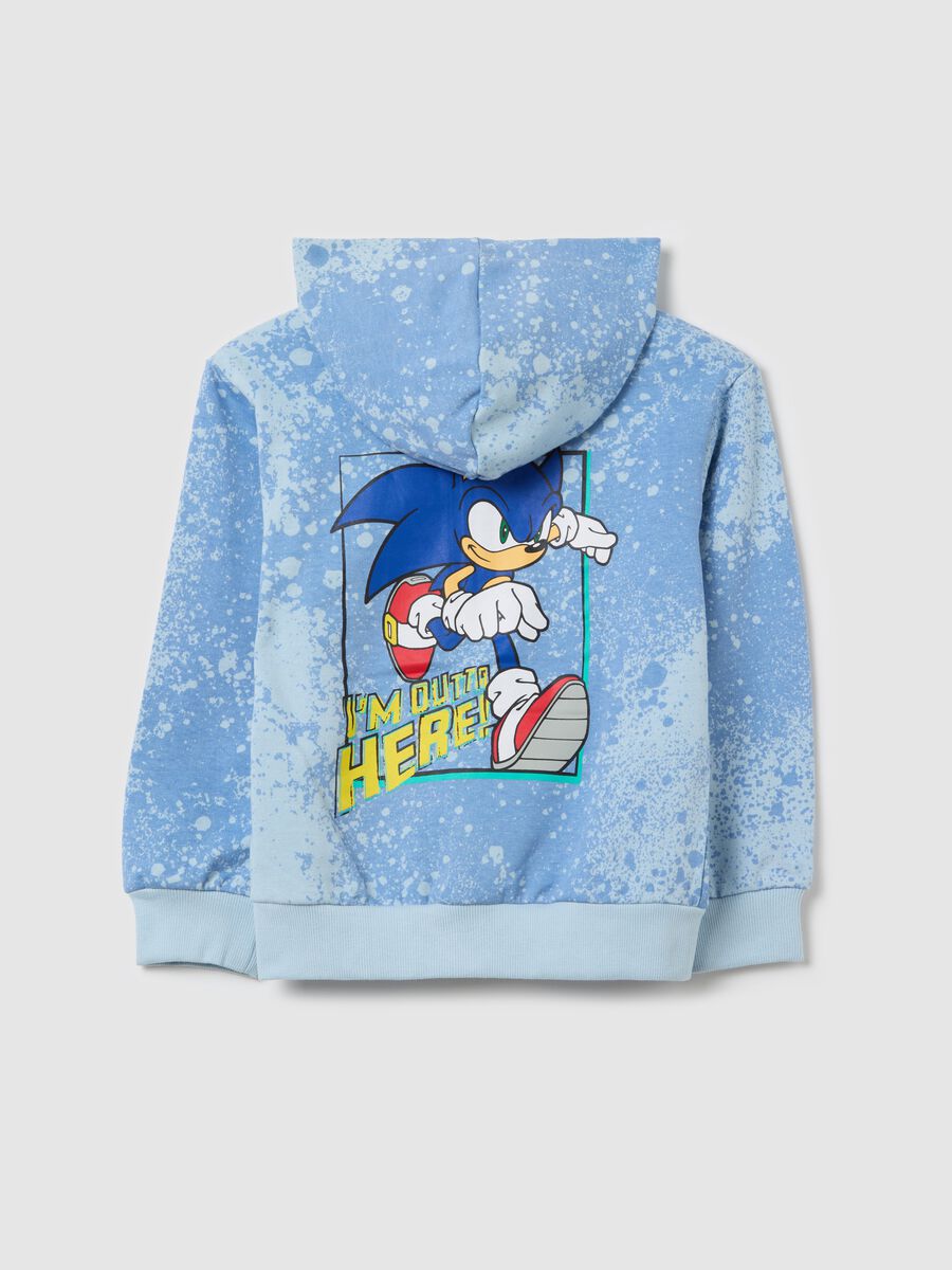 Full-zip sweatshirt in French terry with hood and Sonic print_1