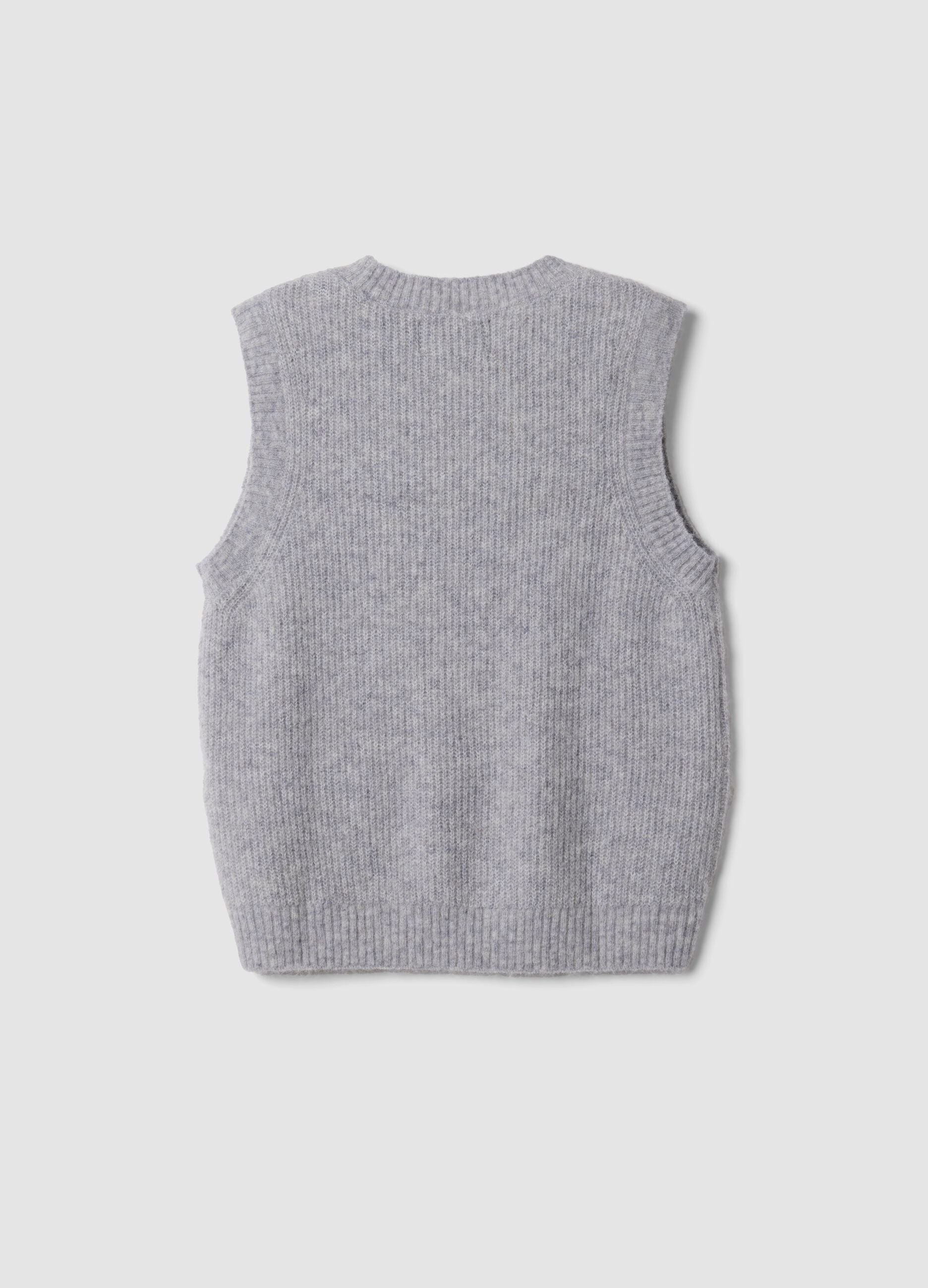 Grey crew-neck stretch wool and alpaca gilet