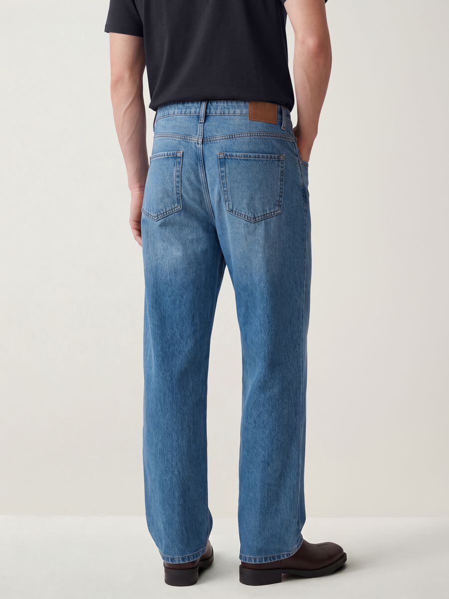 Blue wide-leg pure cotton jeans_3