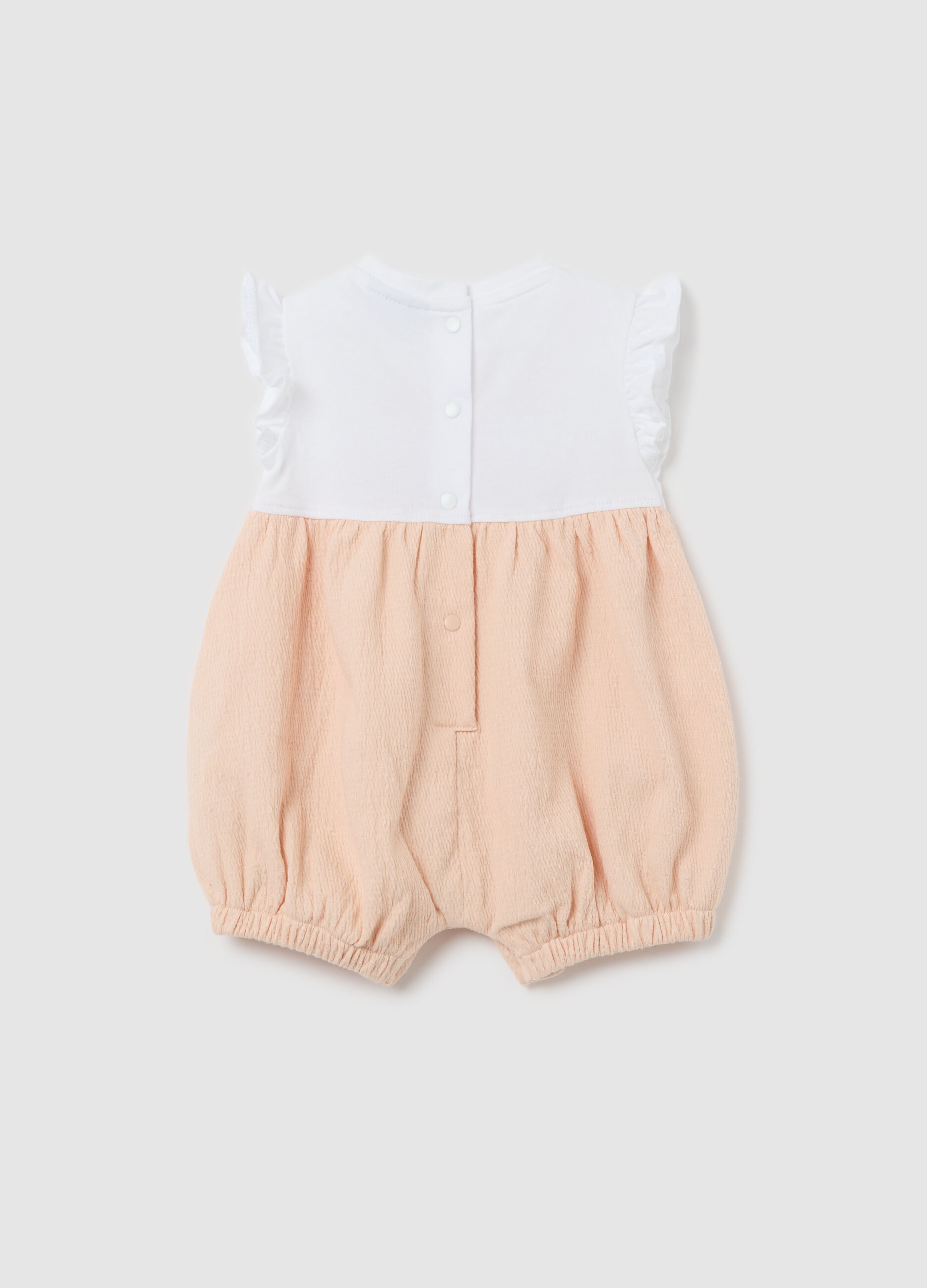 White and orange romper suit with kitten embroidery
