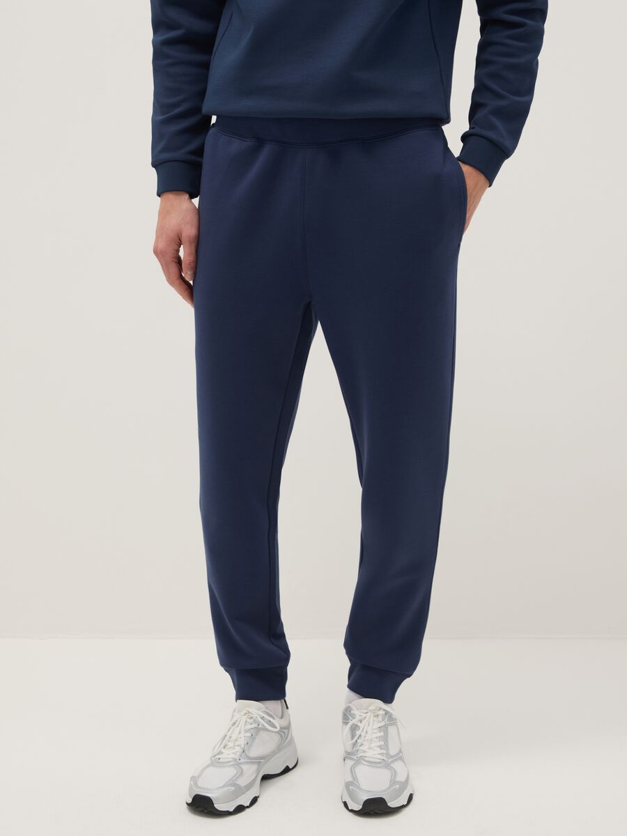 Blue Regular Fit Cotton Blend Jogger Trousers_1