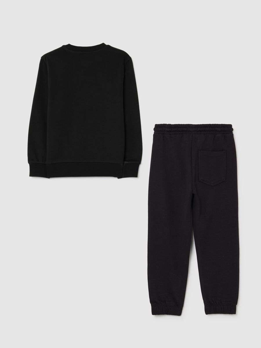 Black sweatshirt and trouser set for children in pure cotton with print_1