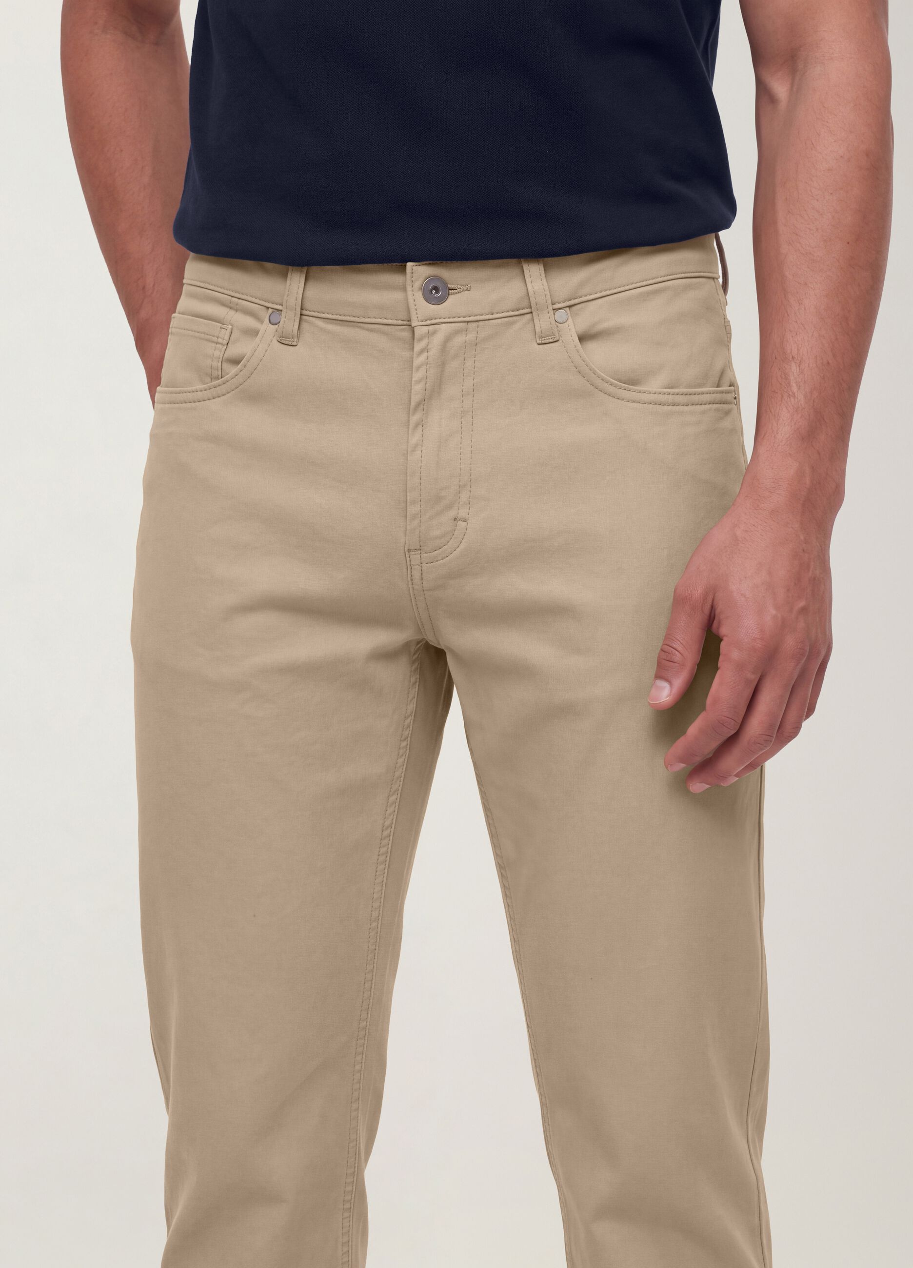 Beige regular-fit stretch cotton twill trousers
