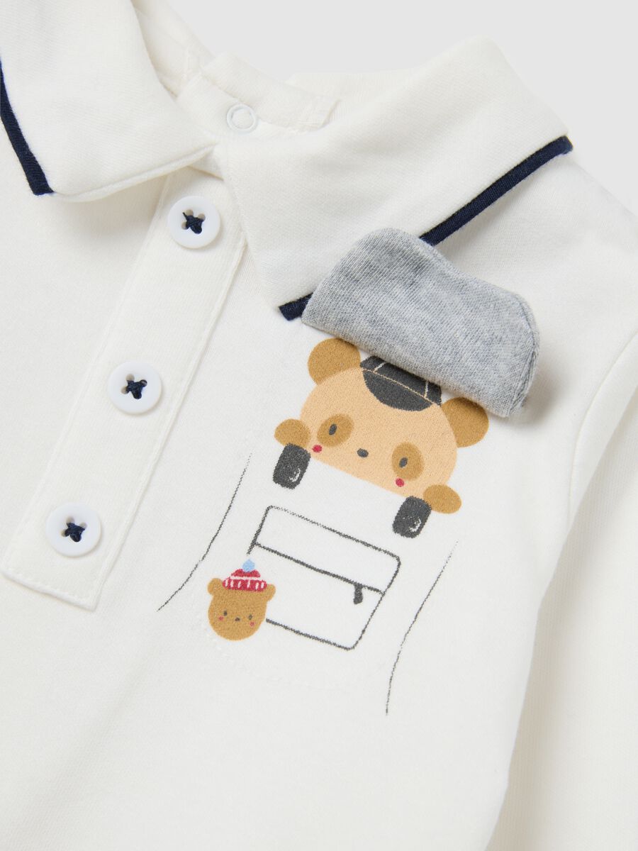 Unisex bodysuit for babies in pure white cotton with collar_2