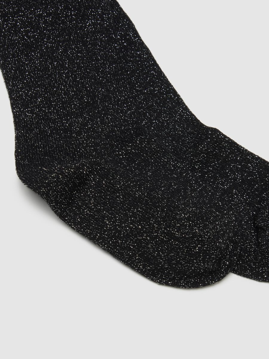 Girls' Black Glitter Cotton Blend Tights with Bow_1