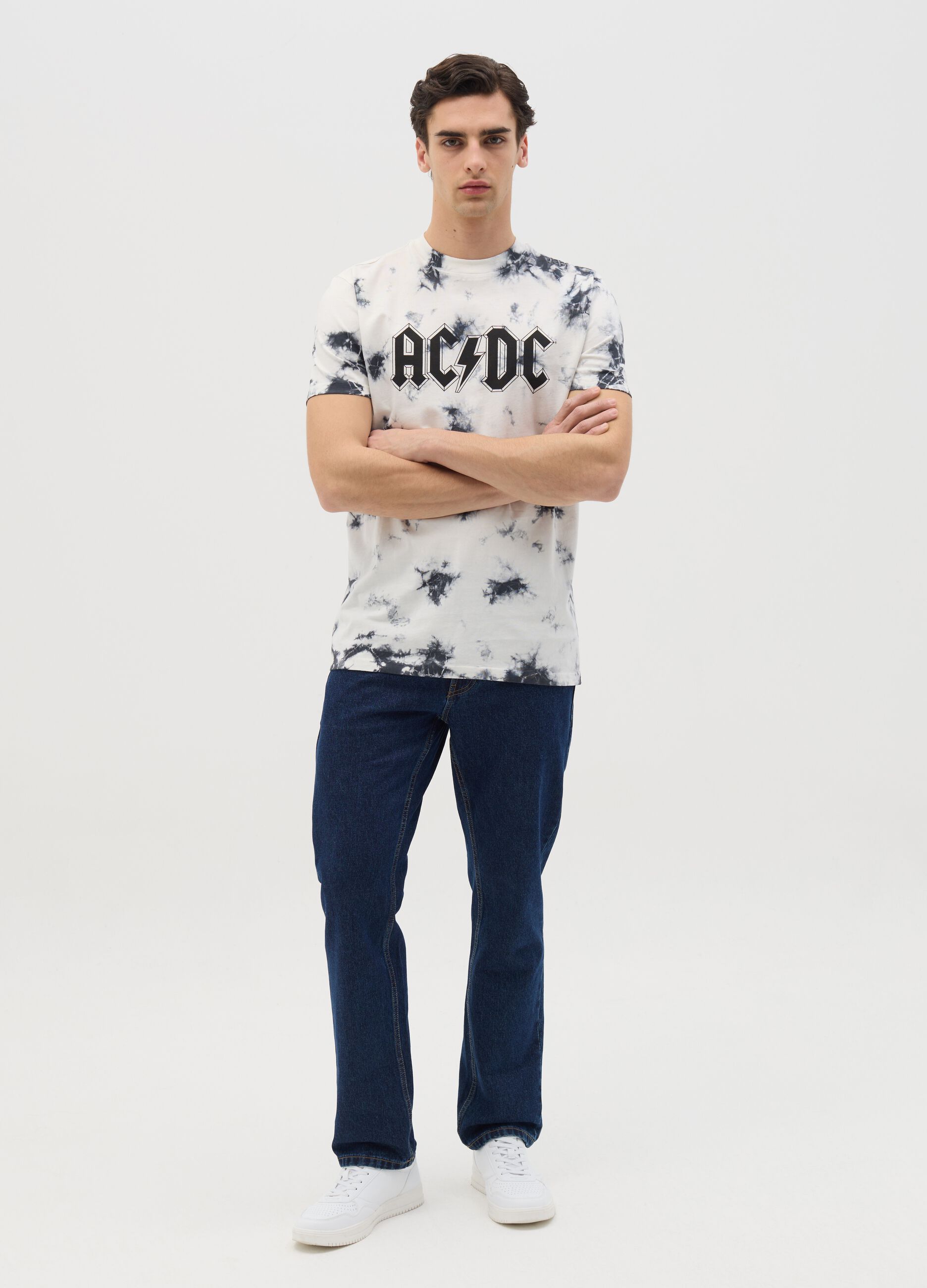 Tie-dye T-shirt with AC/DC print