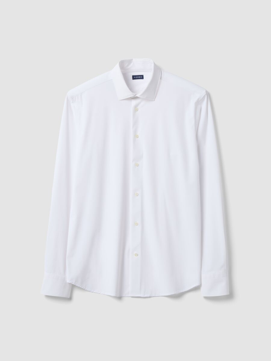 Camicia bianca in tessuto elasticizzato traspirante e 4 Way Stretch slim fit_0