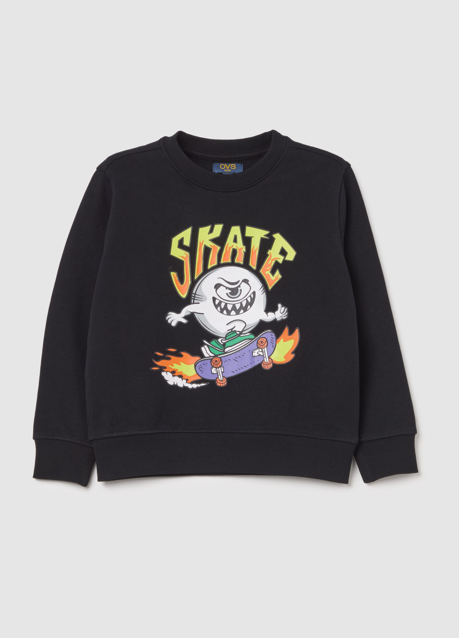 French Terry sweatshirt with skater monster print