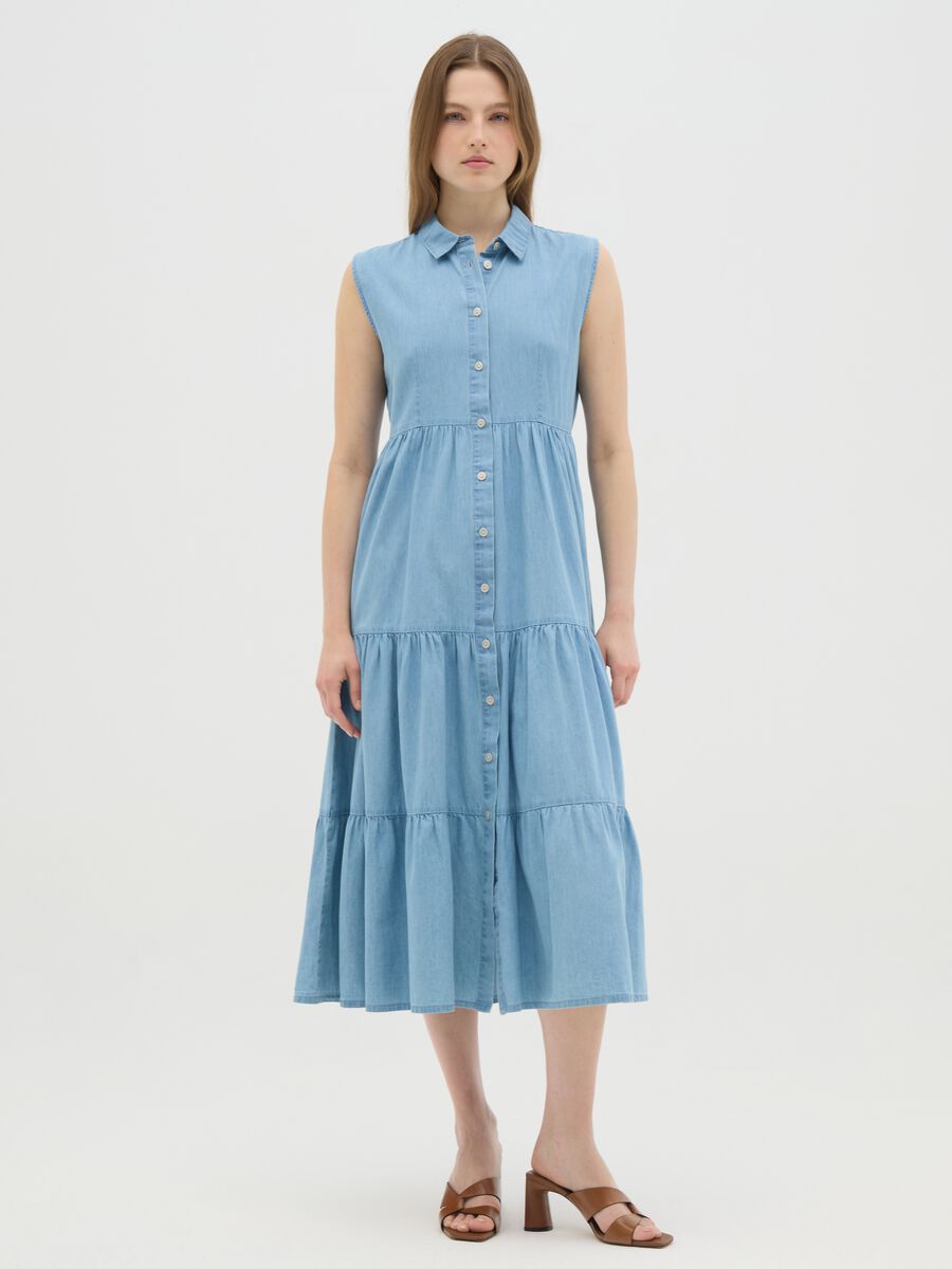 Light blue women's lyocell wide fit long dress_0