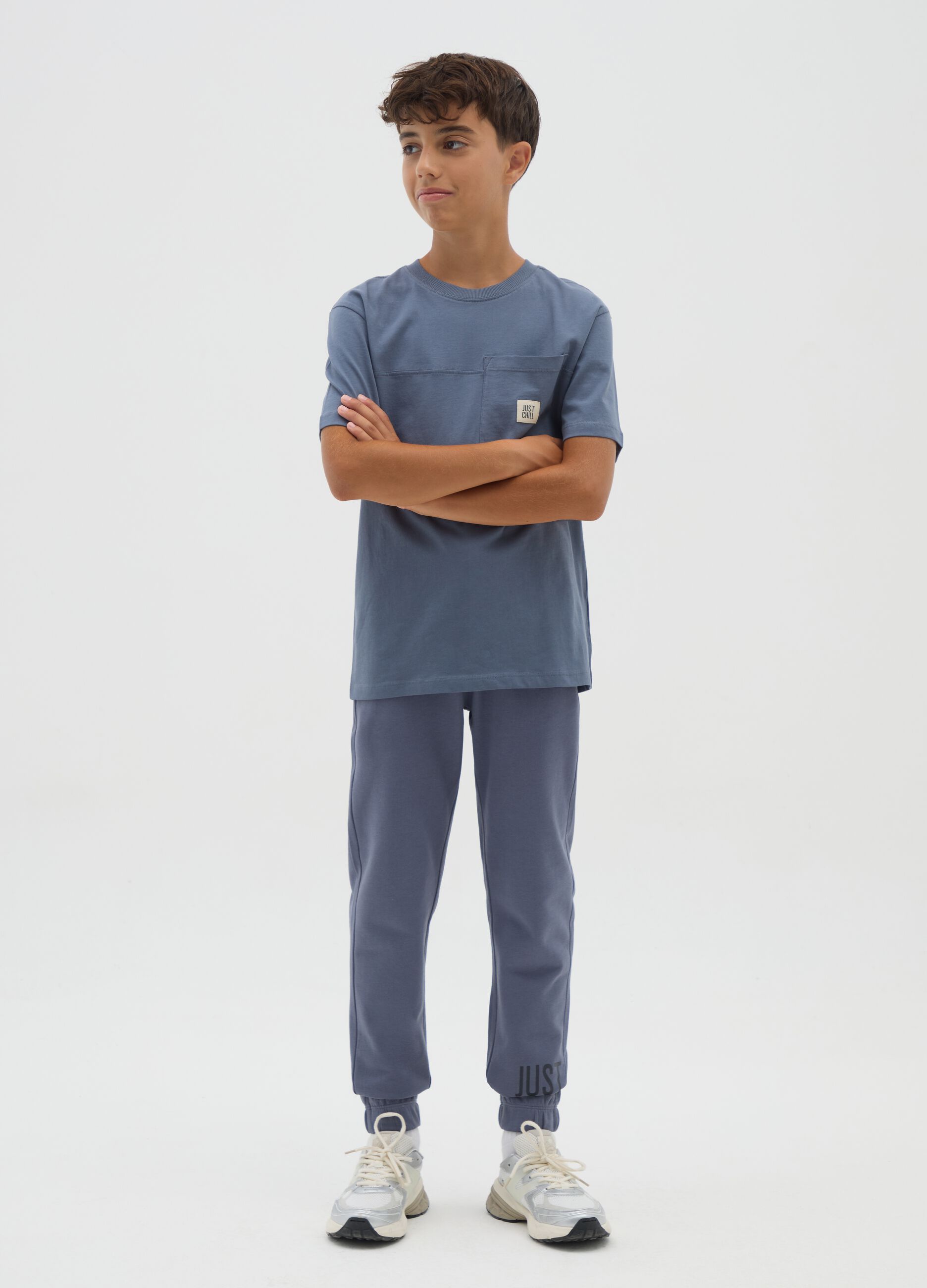 Boys' blue jogger trousers in pure cotton with regular fit