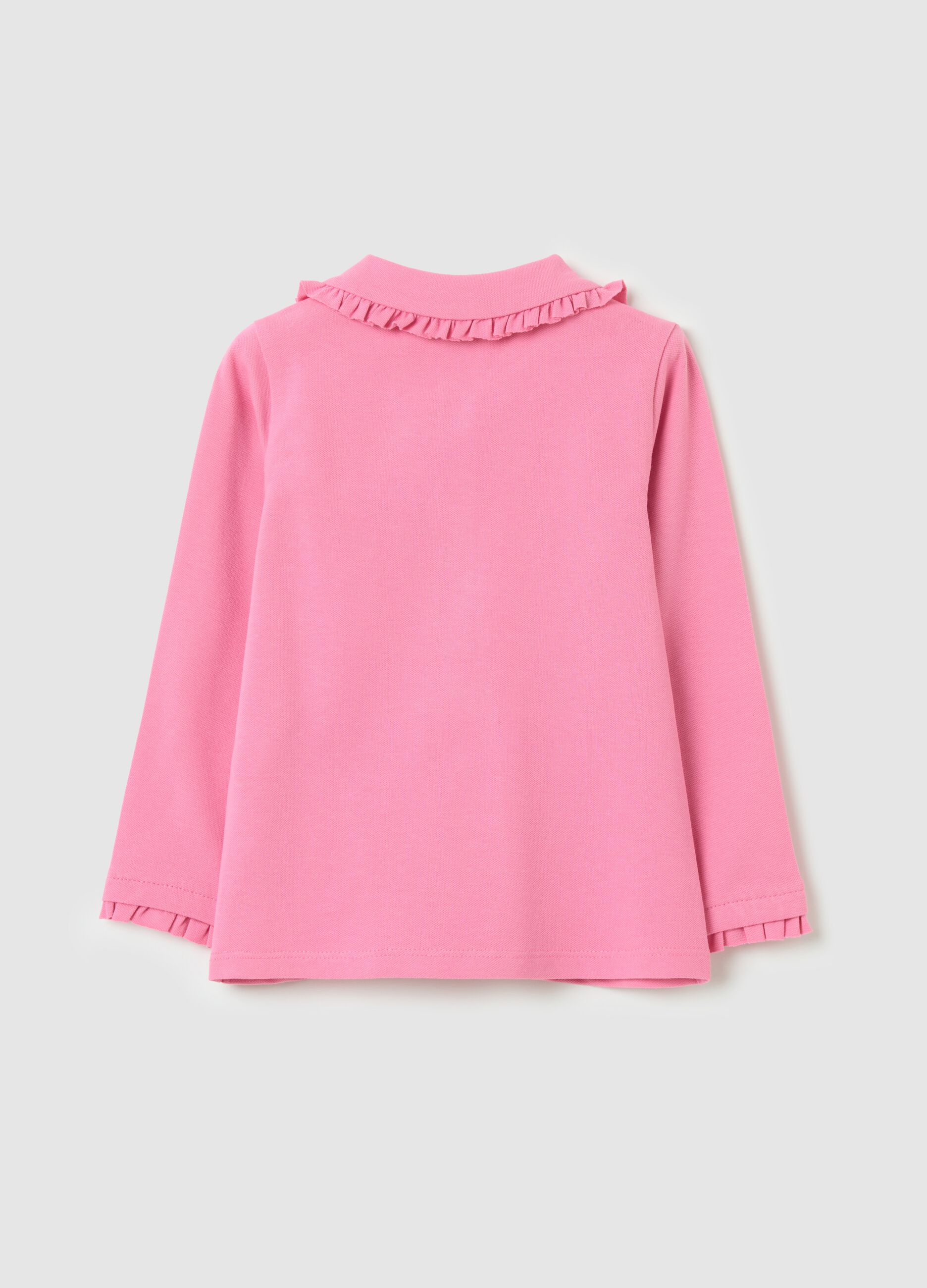 Long-sleeved polo shirt with frills
