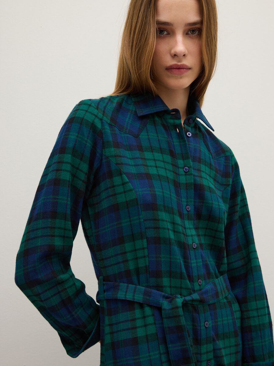 Abito lungo in puro cotone a quadri multicolor regular fit_3