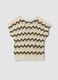 Beige open-knit striped top with green detailing in stretch cotton, regular fit_4