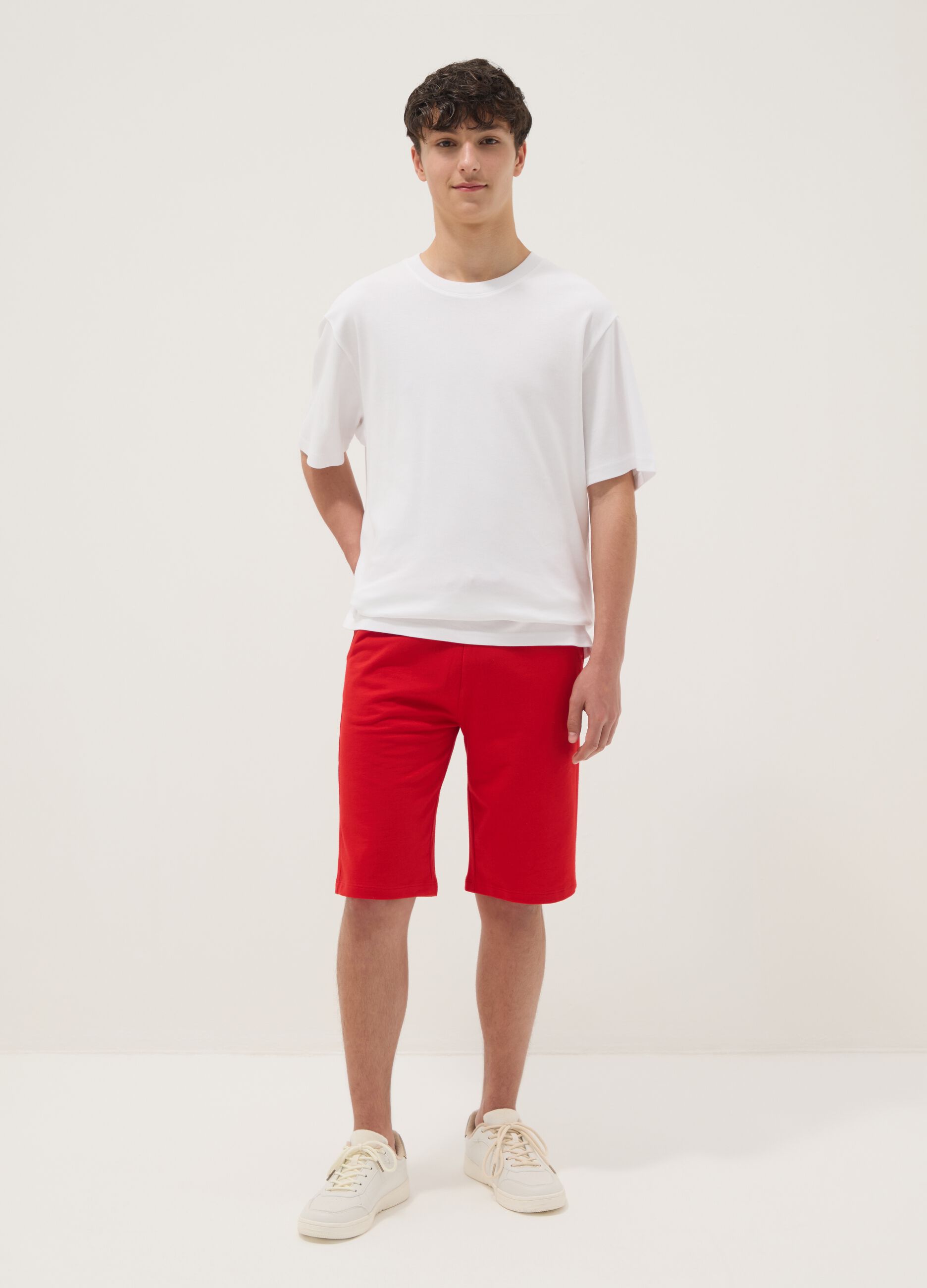 Boys&rsquo; red cotton-blend comfort-fit shorts
