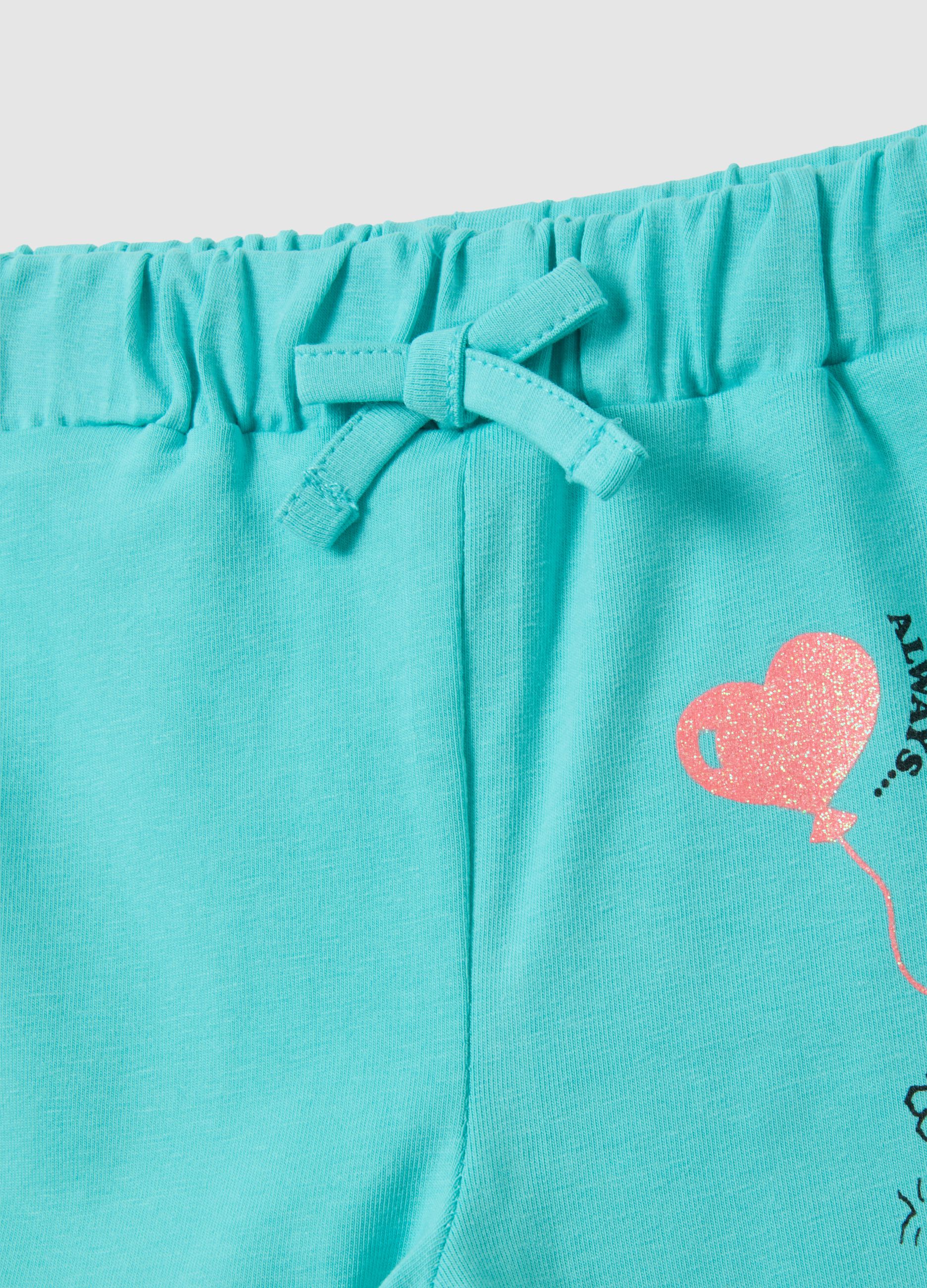 White and green cotton girl set regular fit