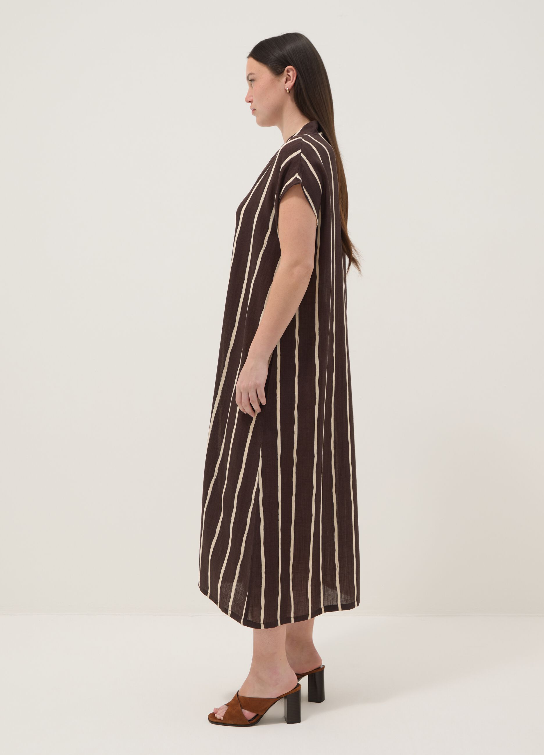 Brown striped viscose-blend midi dress