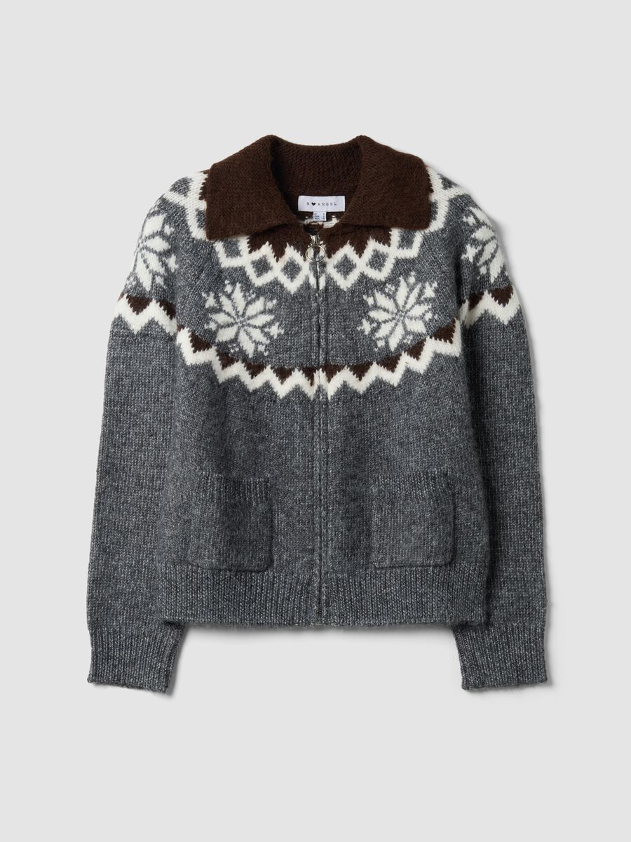 Cardigan grigio jacquard con colletto e zip regular fit_0