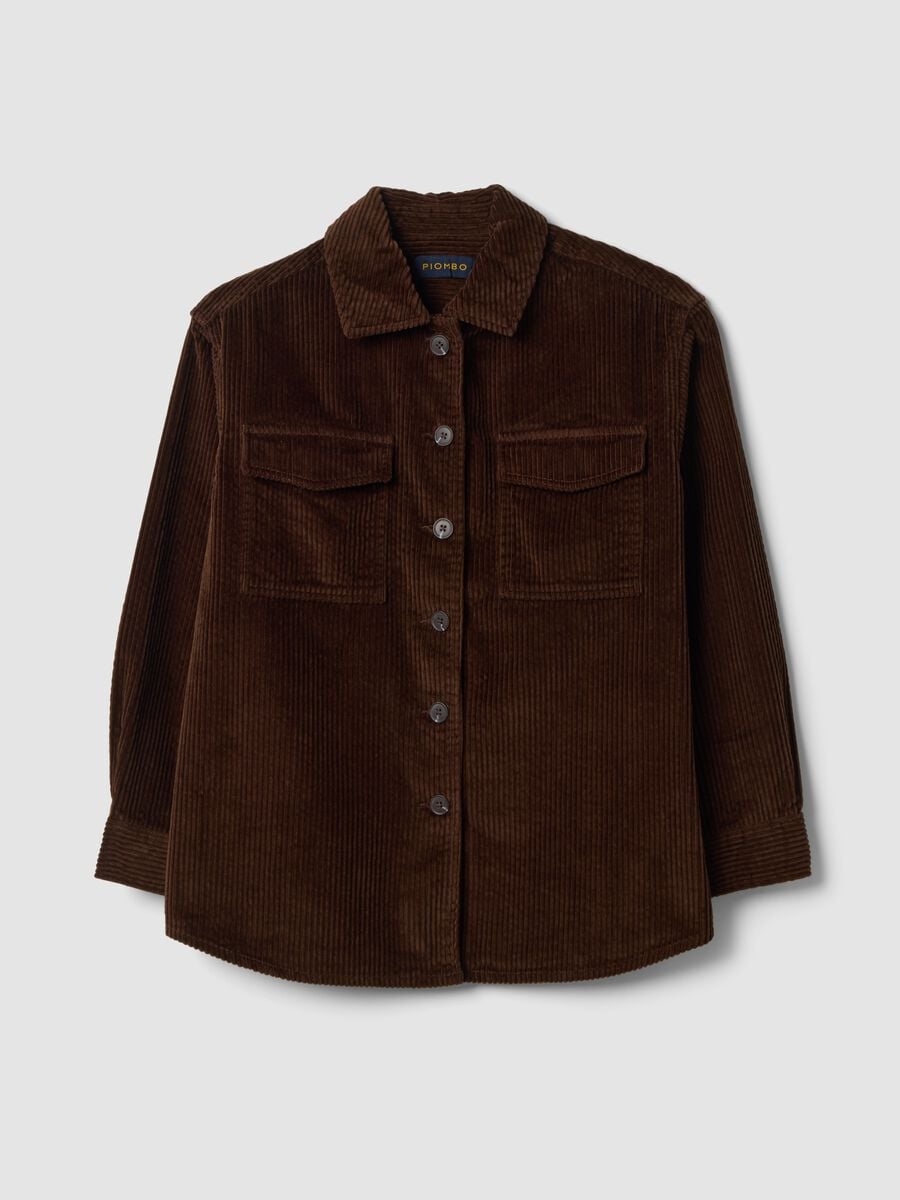Dark brown pure cotton ribbed shirt_4