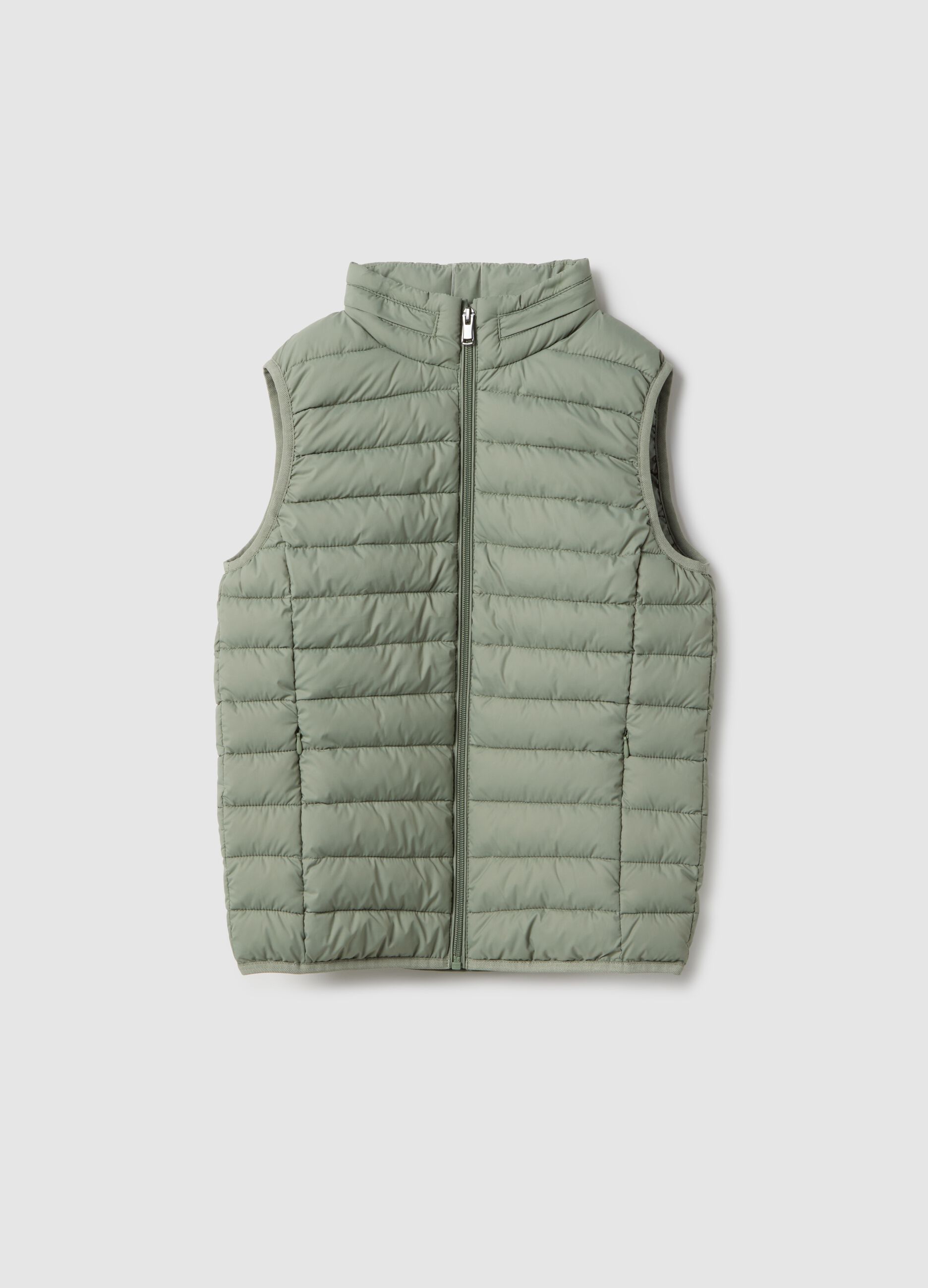 Green padded regular fit boys' gilet with hood