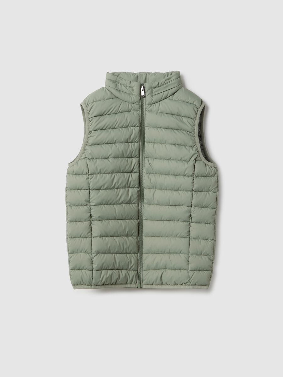 Green padded regular fit boys' gilet with hood_0