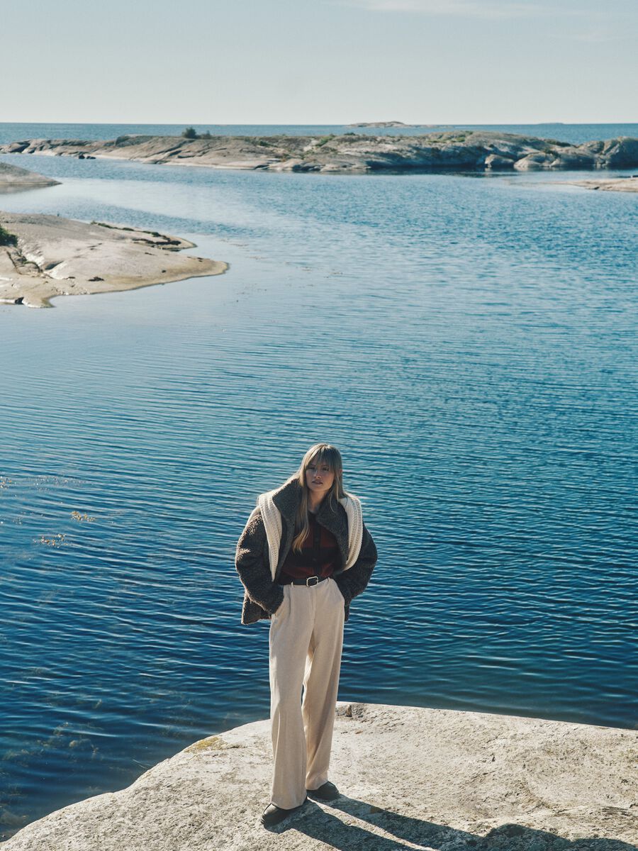 Brown wool blend over-fit jacket with buttons_0