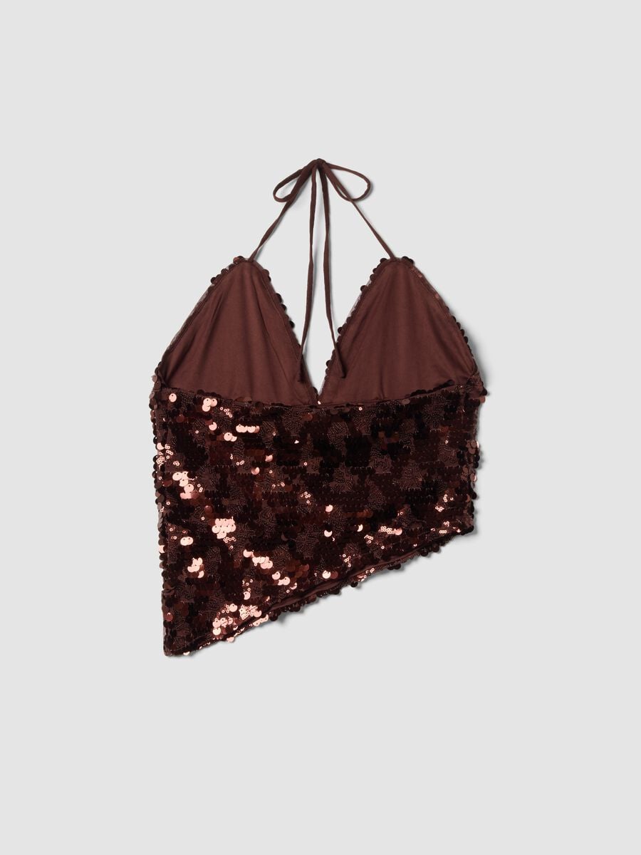 Top marrone in tessuto elasticizzato con paillettes_2