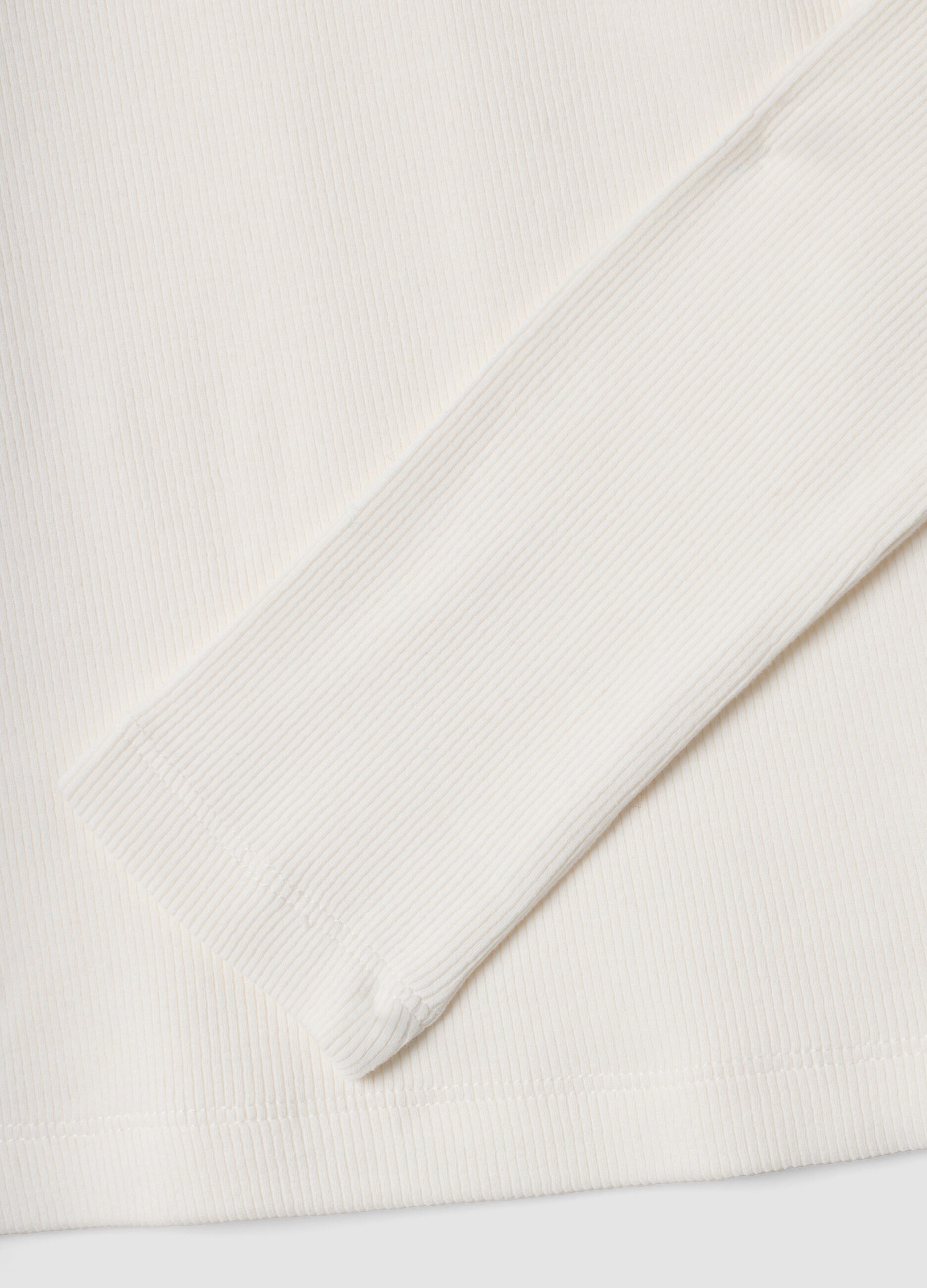 White slim-fit ribbed organic stretch cotton T-shirt