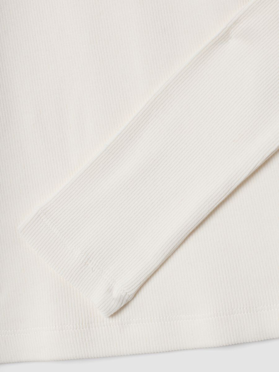 T-shirt bianca in cotone organico elasticizzato a costine slim fit_2