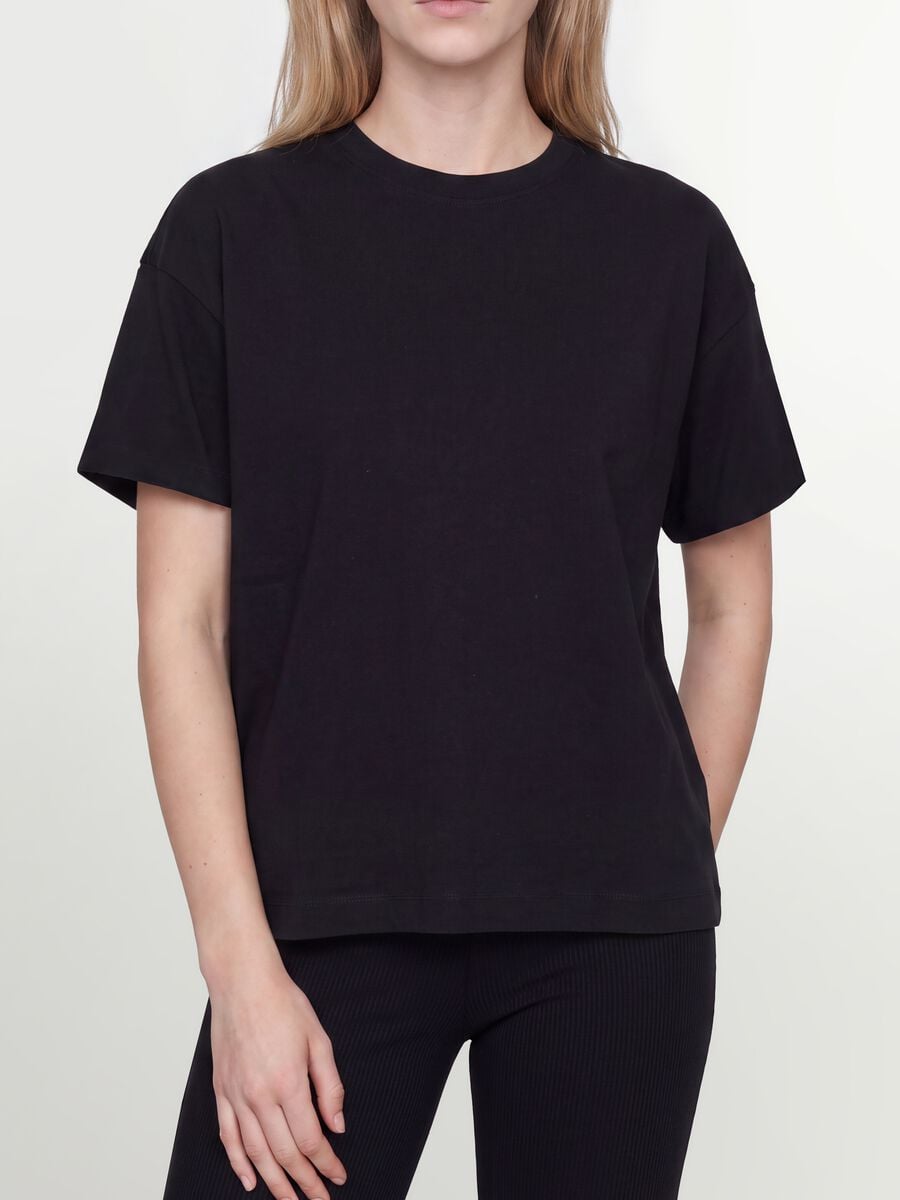 T-shirt over fit nera in puro cotone a maniche corte_4