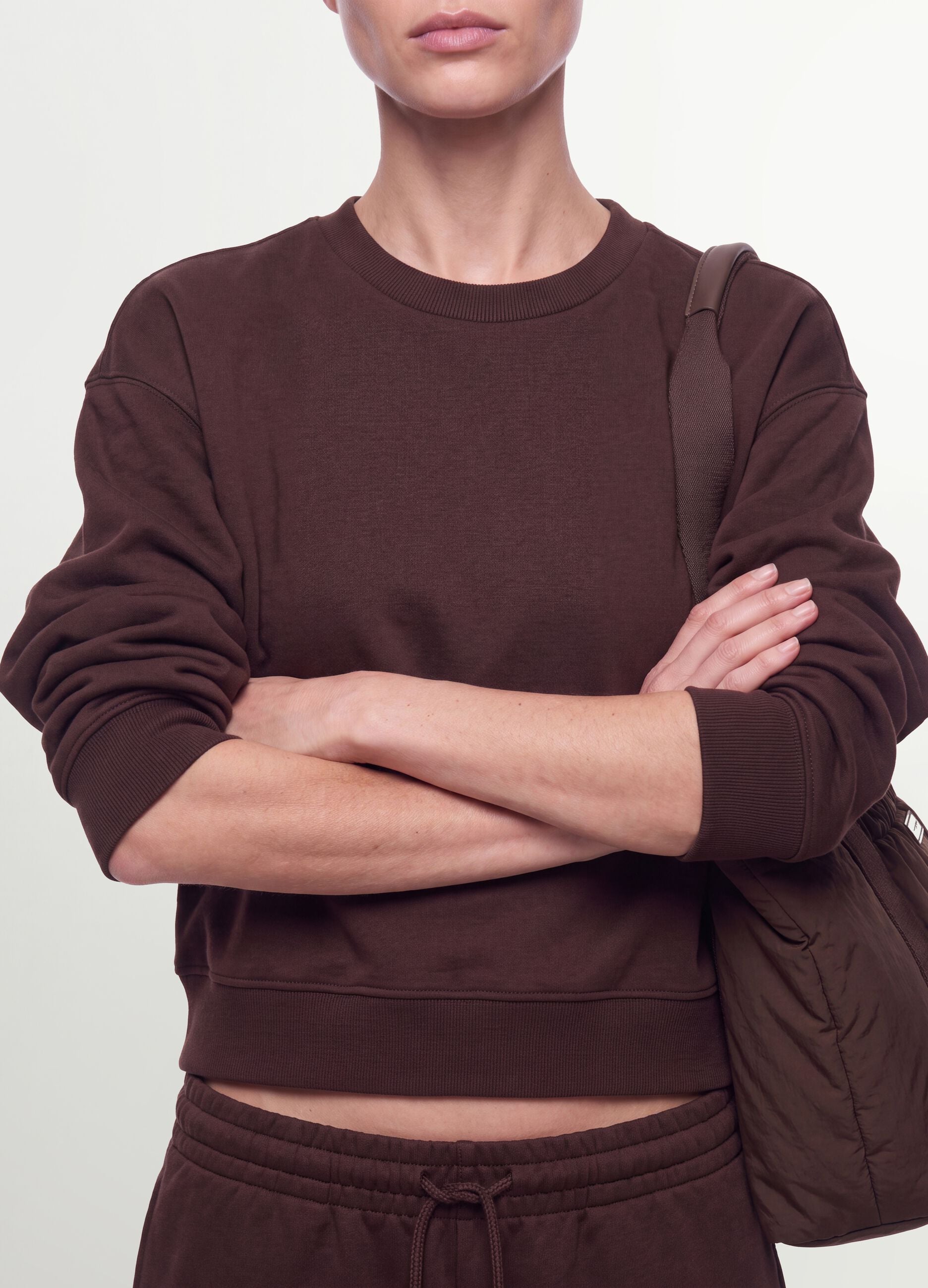 Brown cotton-blend crew-neck sweatshirt, regular fit