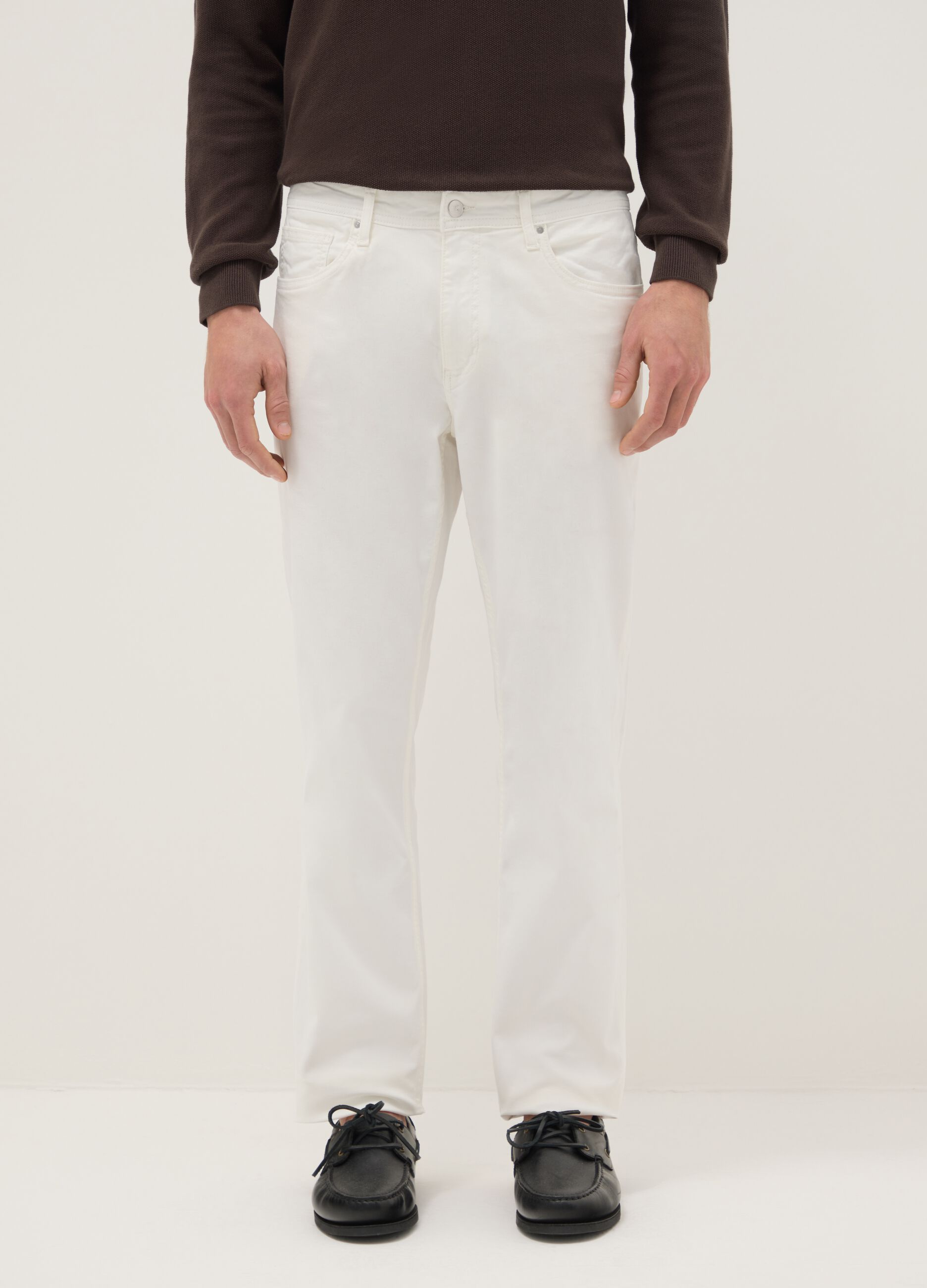 Slim fit white cotton stretch trousers