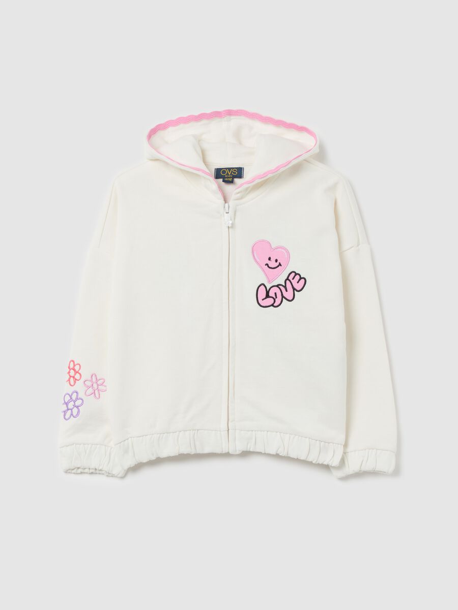 Full-zip sweatshirt with hood and "Girl Power" print_0