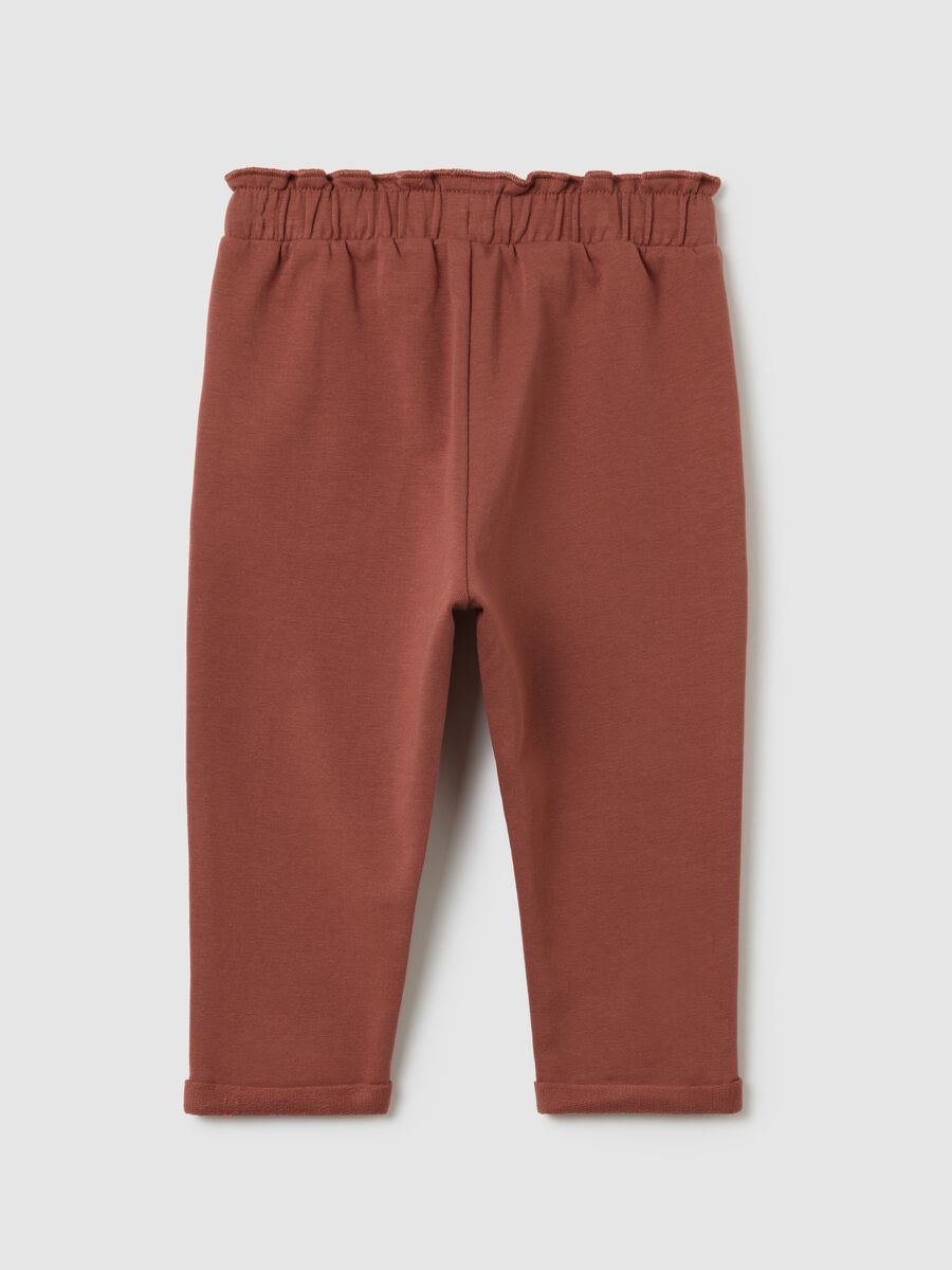 Baby girl's regular fit brown stretch cotton trousers_1