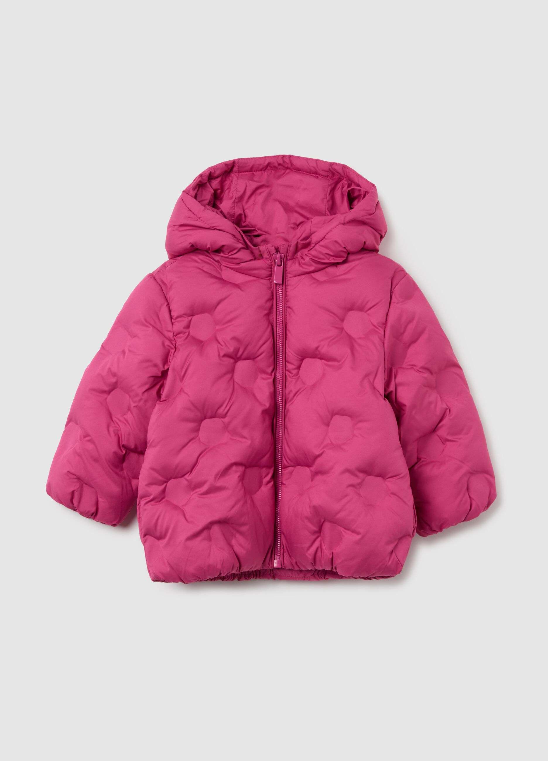 Pink padded girls' jacket regular fit with hood