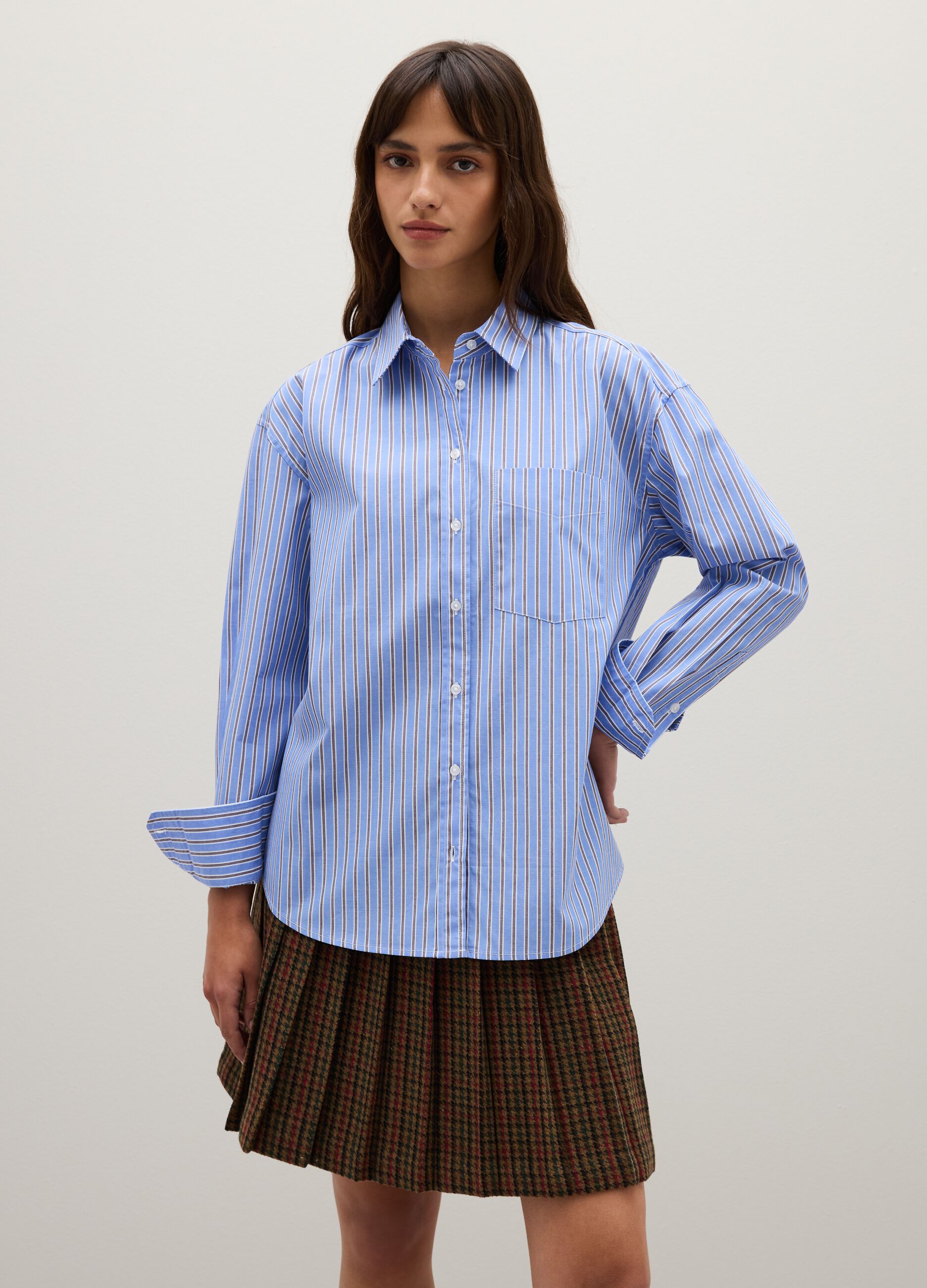Multicolour striped pure cotton regular fit shirt