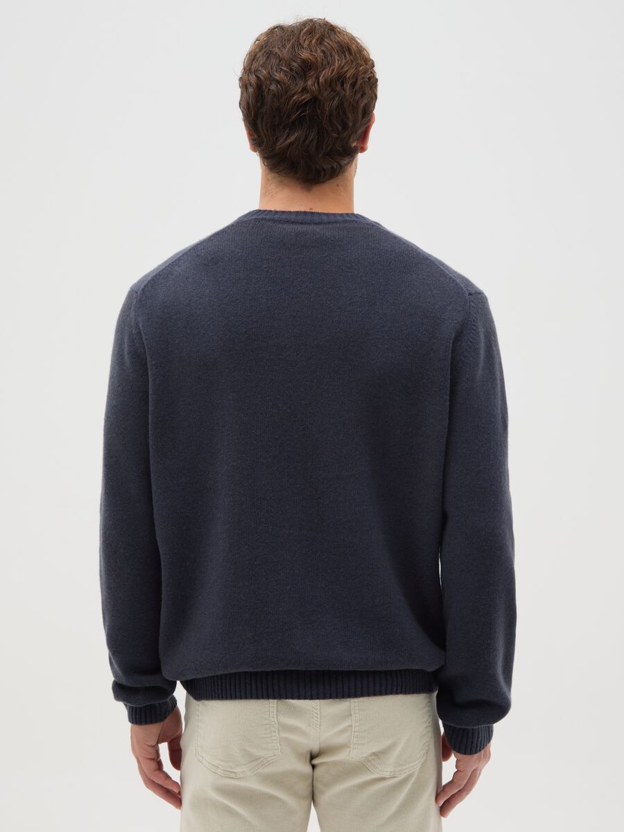 Blue crew neck sweater in regular fit wool blend_2