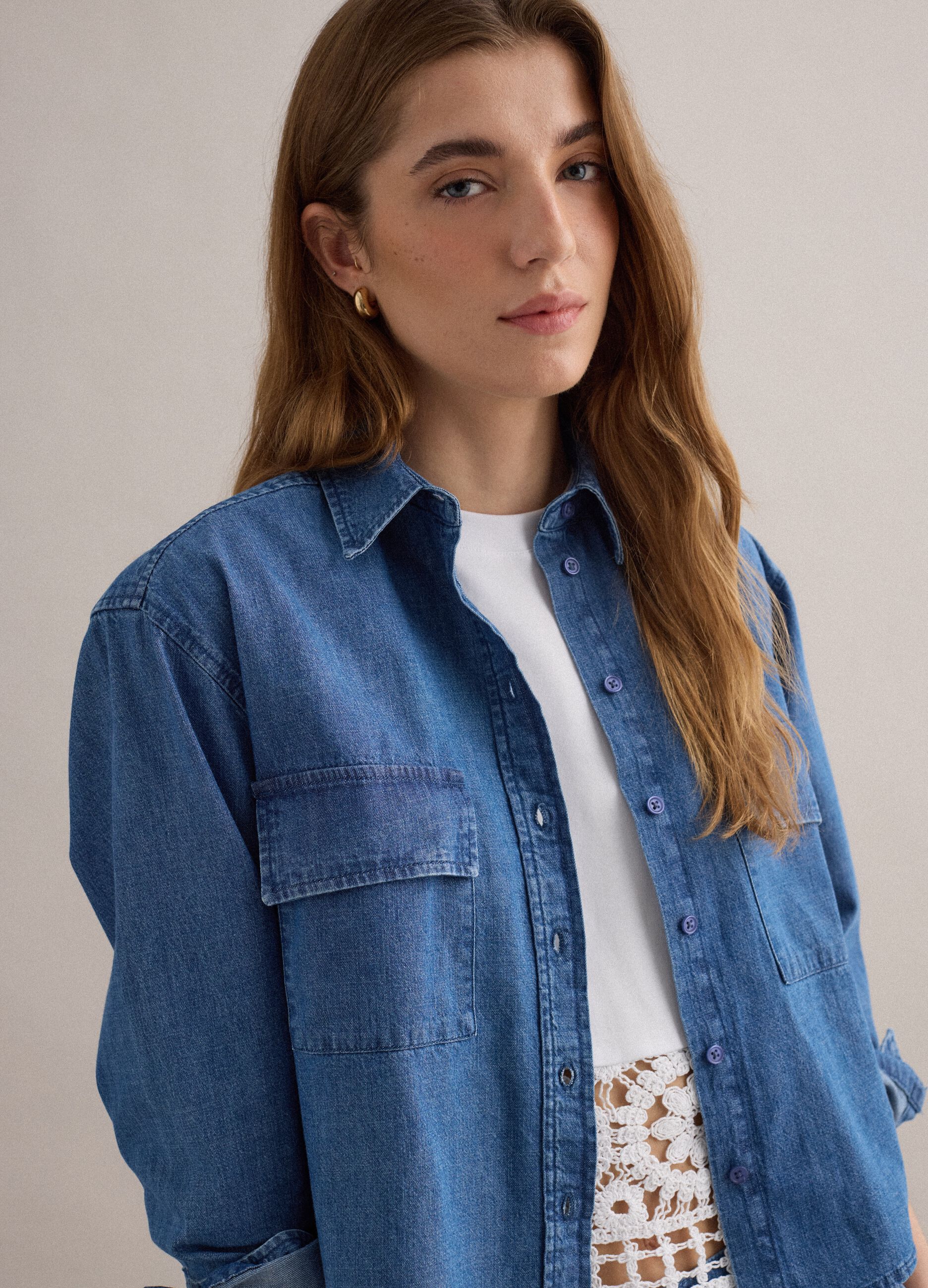 Camicia in puro cotone denim blu regular fit